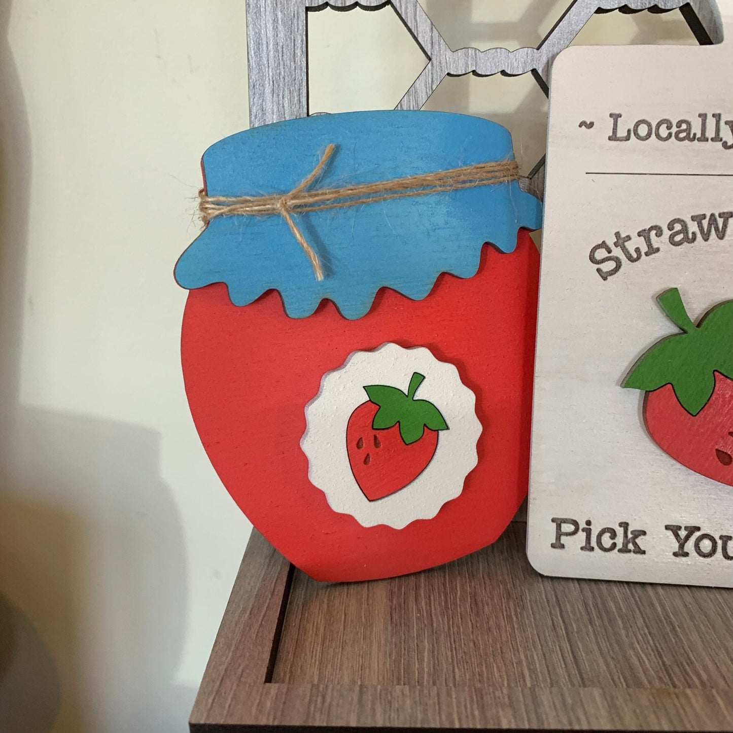 Strawberries Tiered Tray Decor - Laser Cut Wood Painted