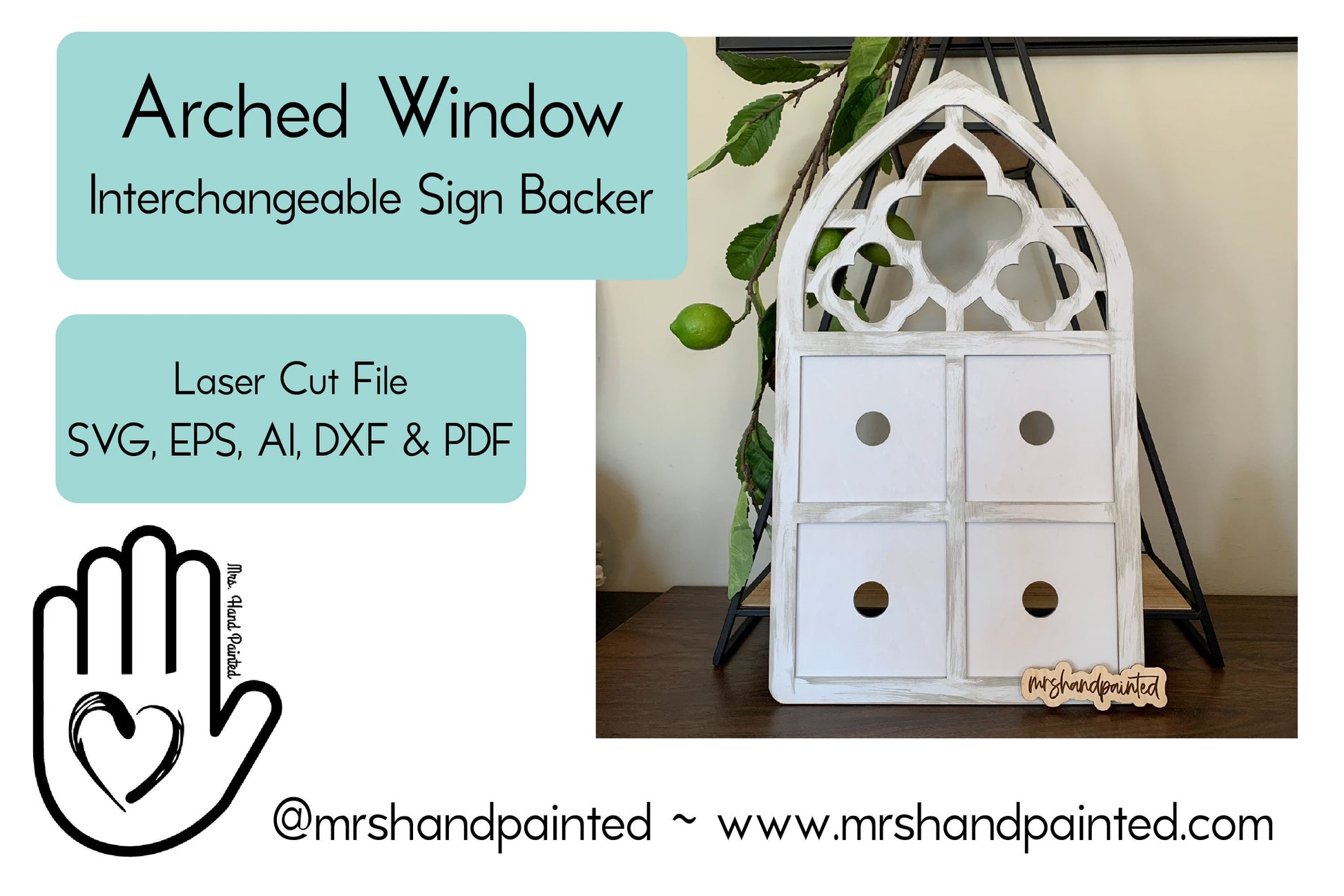 Laser Cut File - Arched Window Interchangeable Sign Backer - Digital Download SVG, DXF, AI files