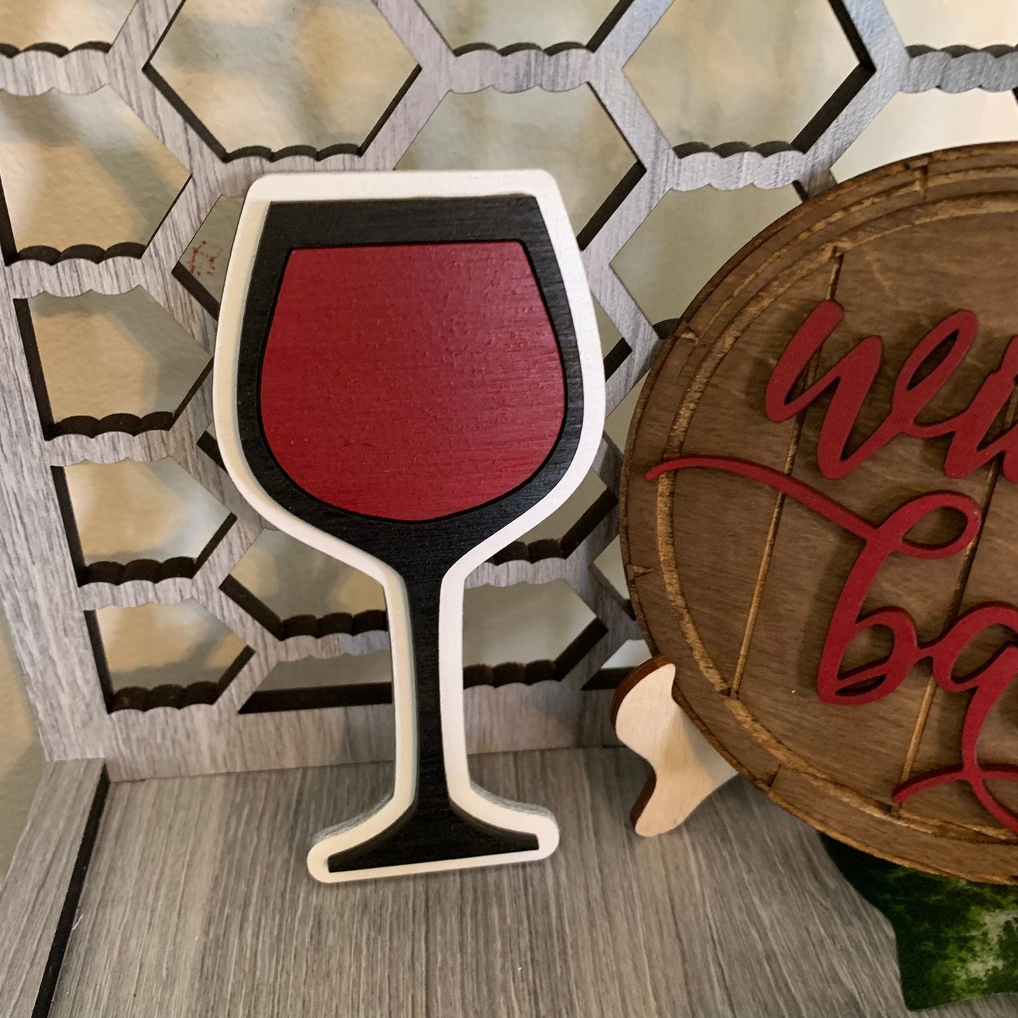 Wine Theme Tiered Tray Decor - Laser Cut Wood Painted