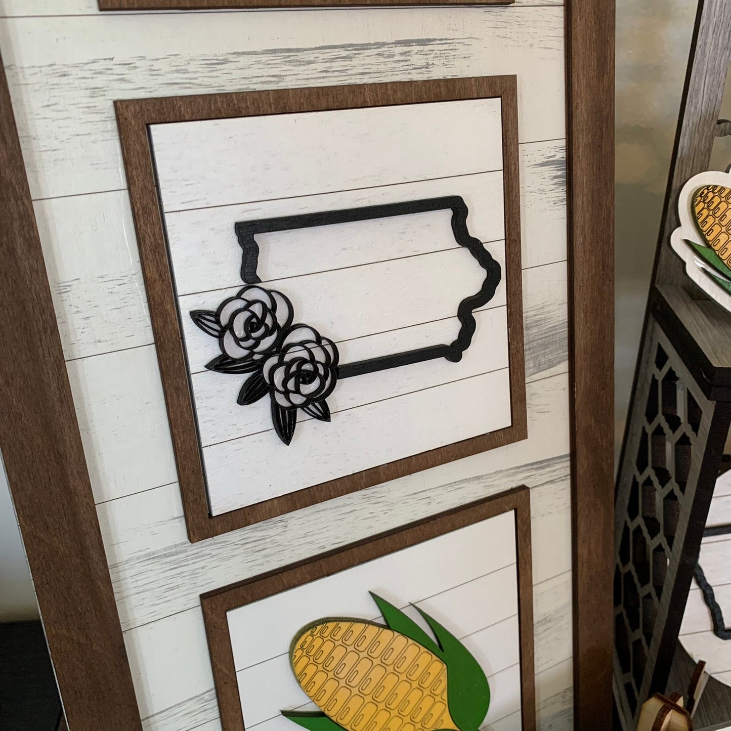 Iowa and Sweet Corn Theme Tiered Tray Decor - Laser Cut Wood Painted
