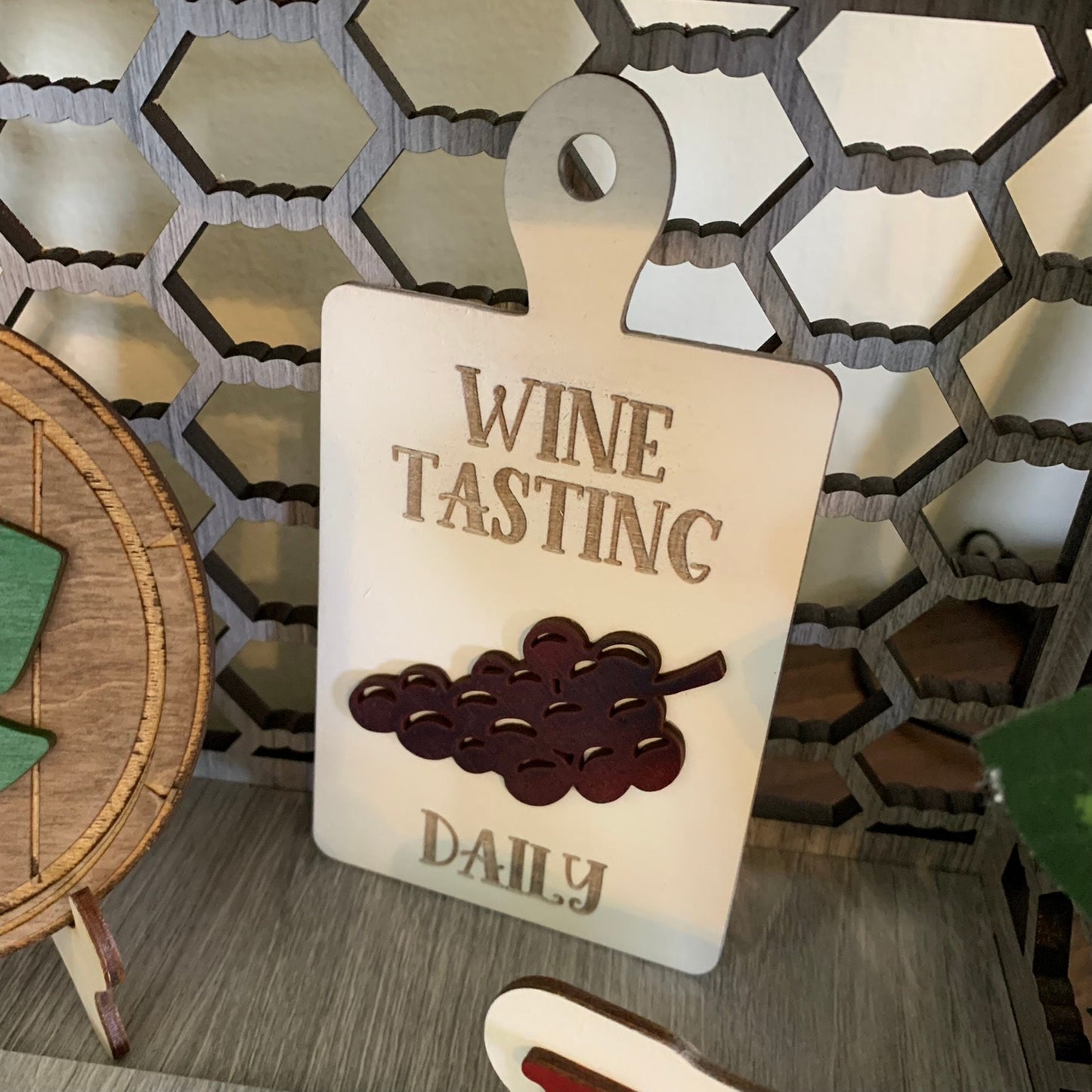 Wine Theme Tiered Tray Decor - Laser Cut Wood Painted