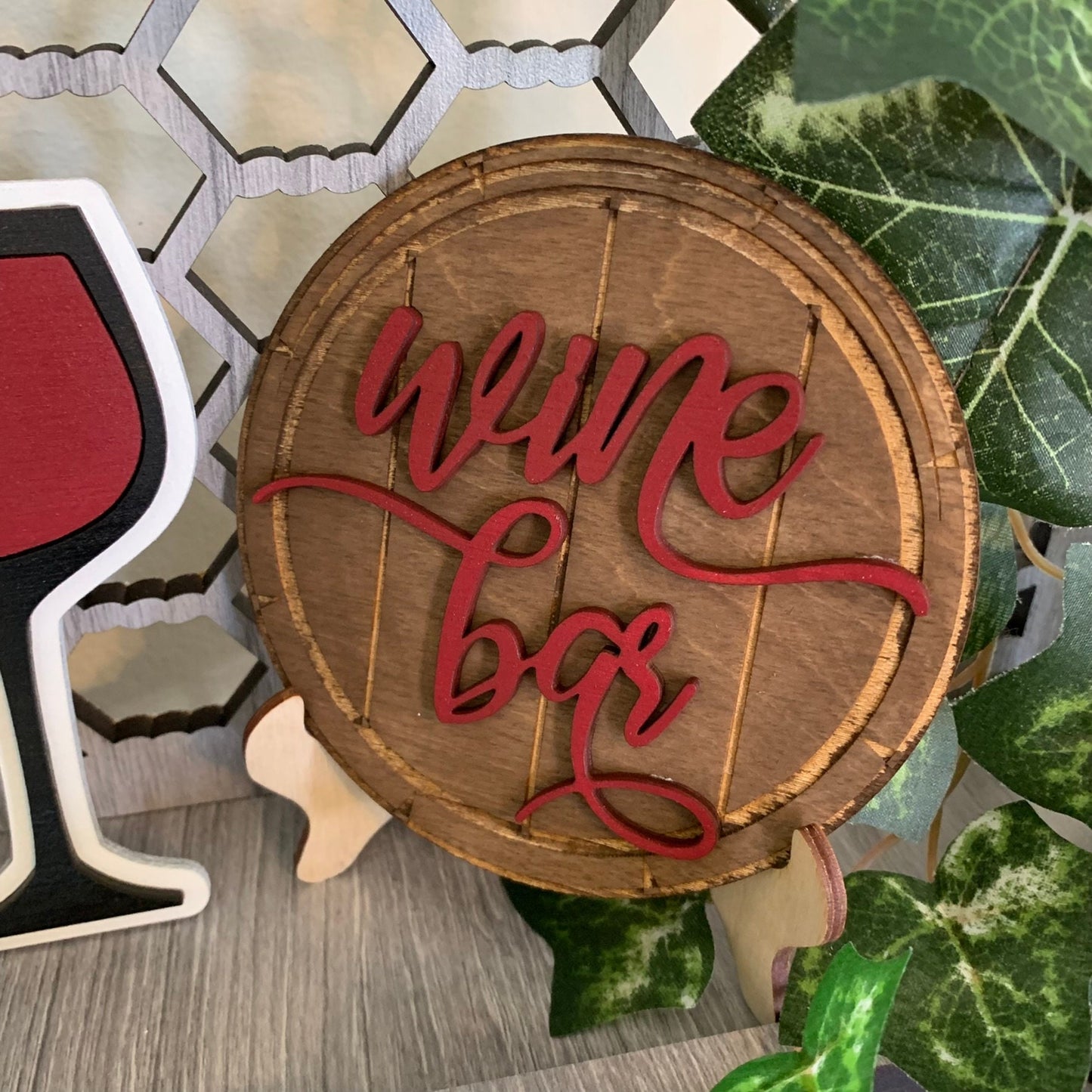 Wine Theme Tiered Tray Decor - Laser Cut Wood Painted