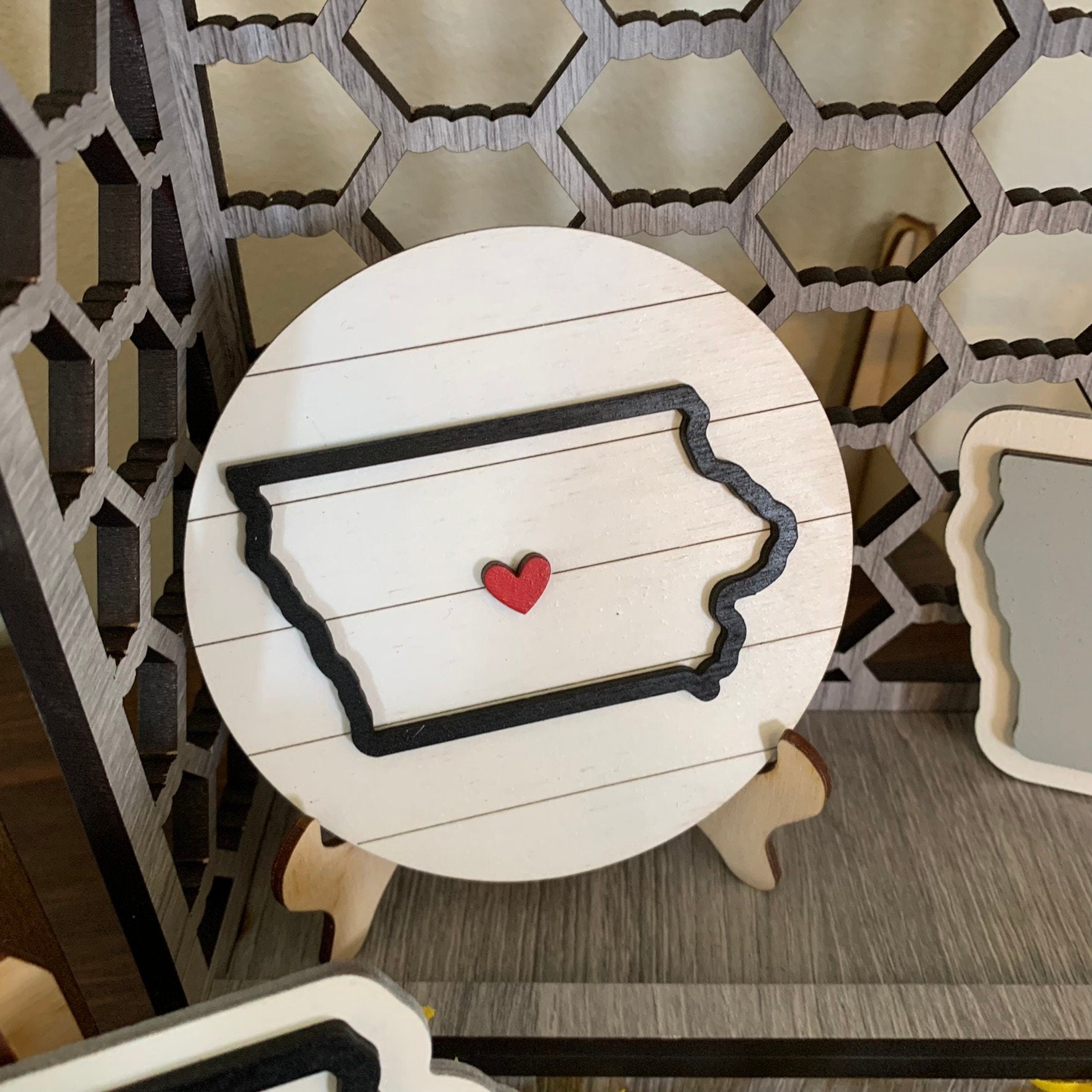 Iowa and Sweet Corn Theme Tiered Tray Decor - Laser Cut Wood Painted