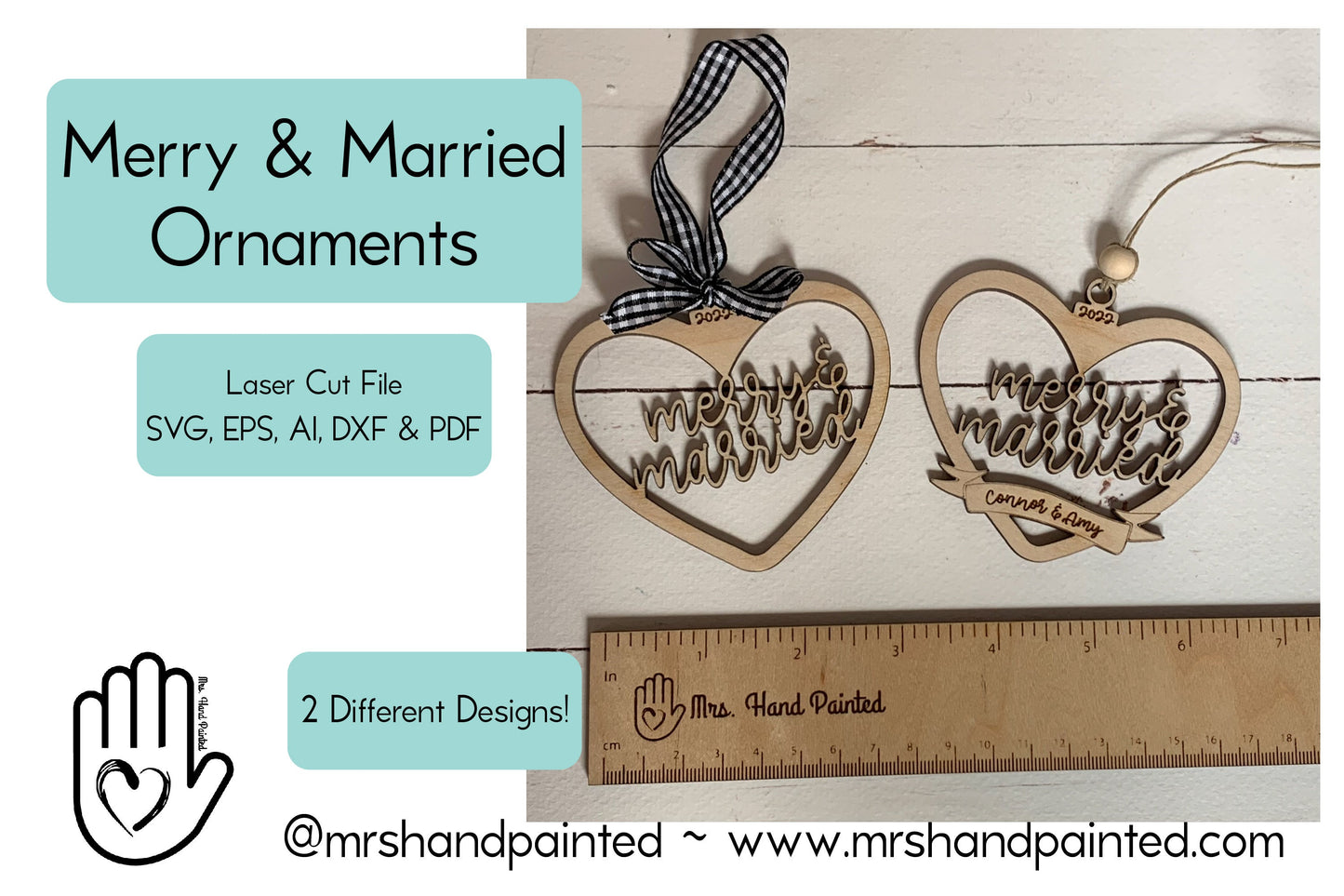 Digital Cut File - Laser Cut Ornament - Merry & Married