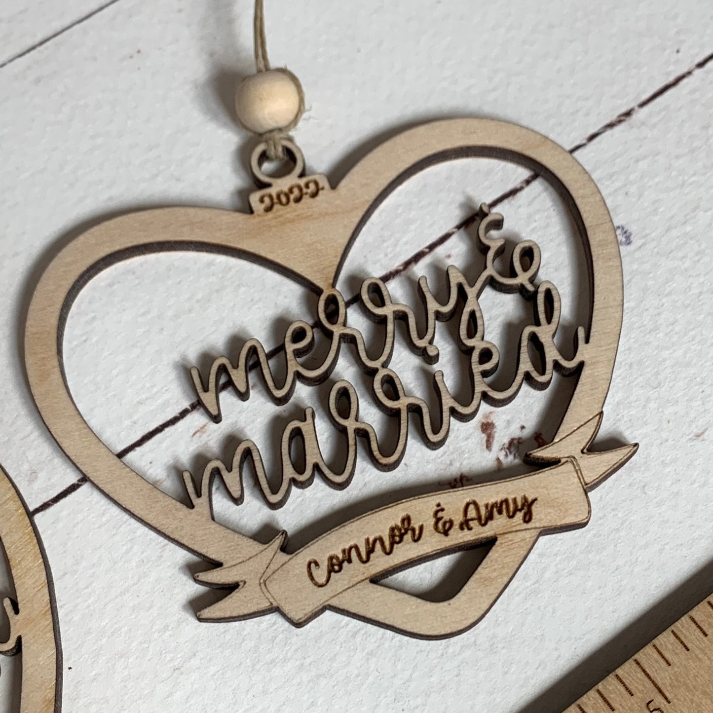 Digital Cut File - Laser Cut Ornament - Merry & Married