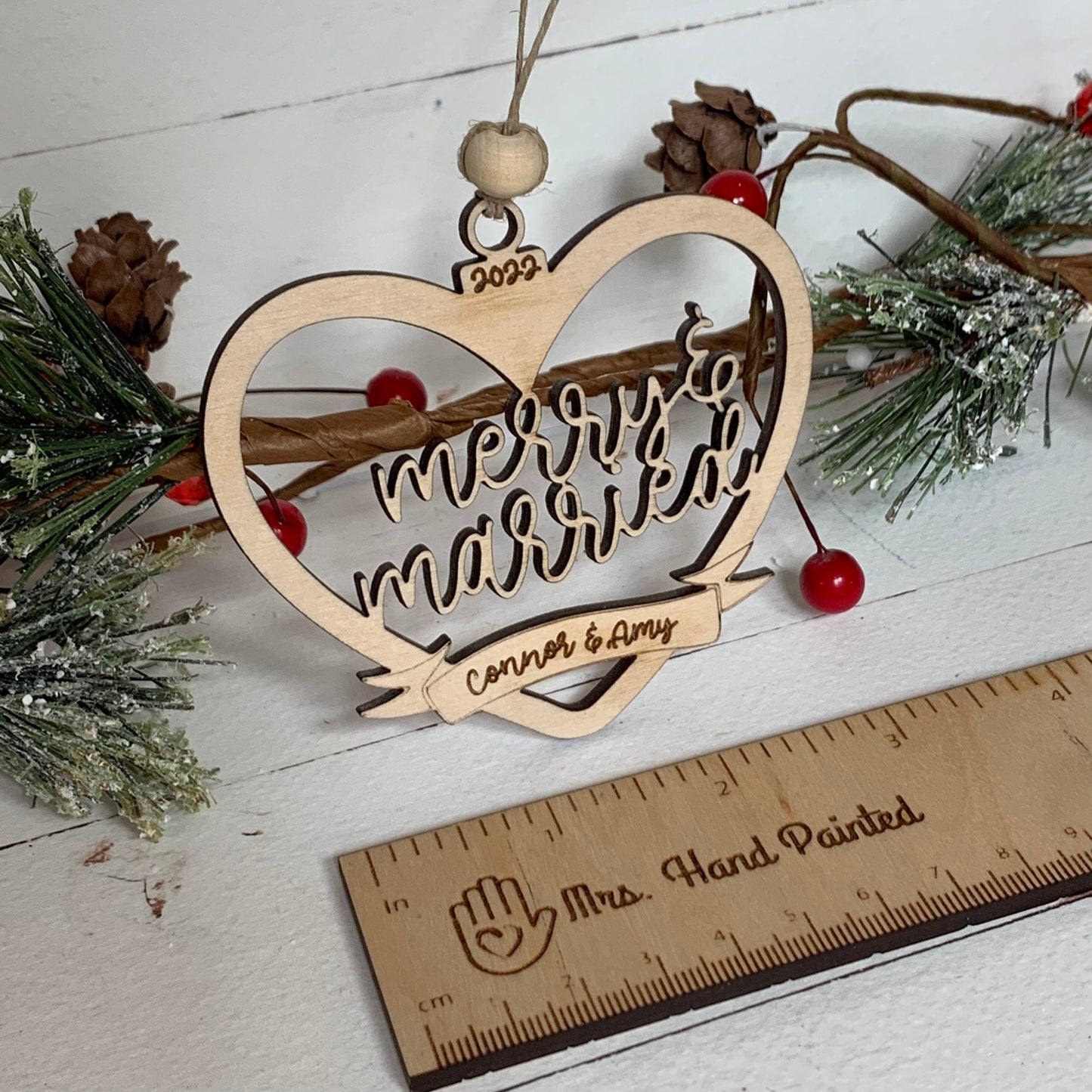 Digital Cut File - Laser Cut Ornament - Merry & Married