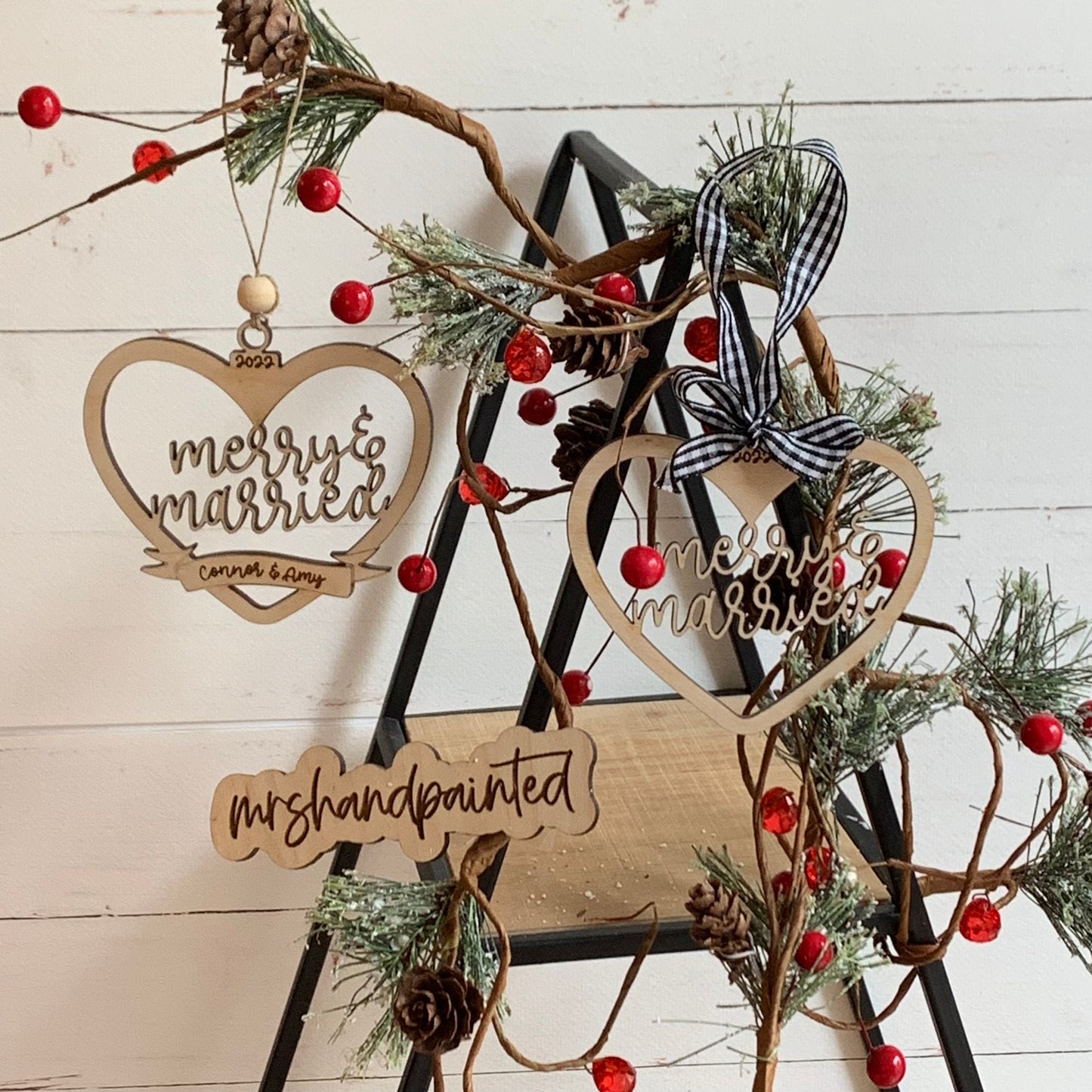 Digital Cut File - Laser Cut Ornament - Merry & Married