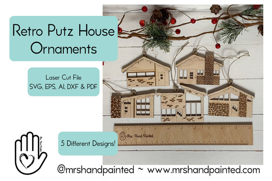 Digital Cut File - Laser Cut Ornament - Retro Putz House Ornaments
