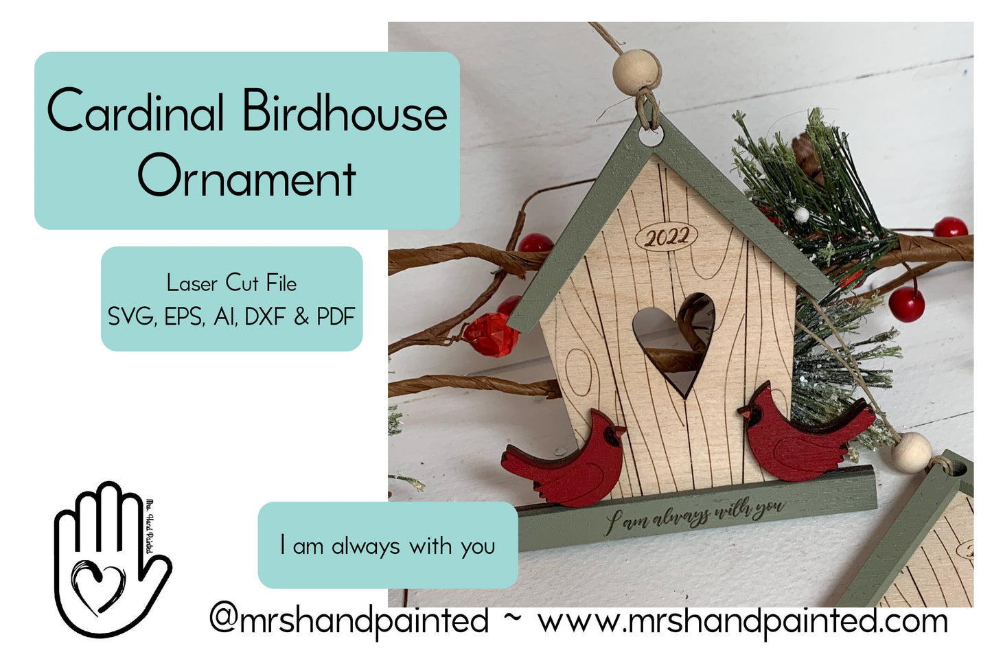 Digital Cut File - Laser Cut Ornament - Cardinal Birdhouse