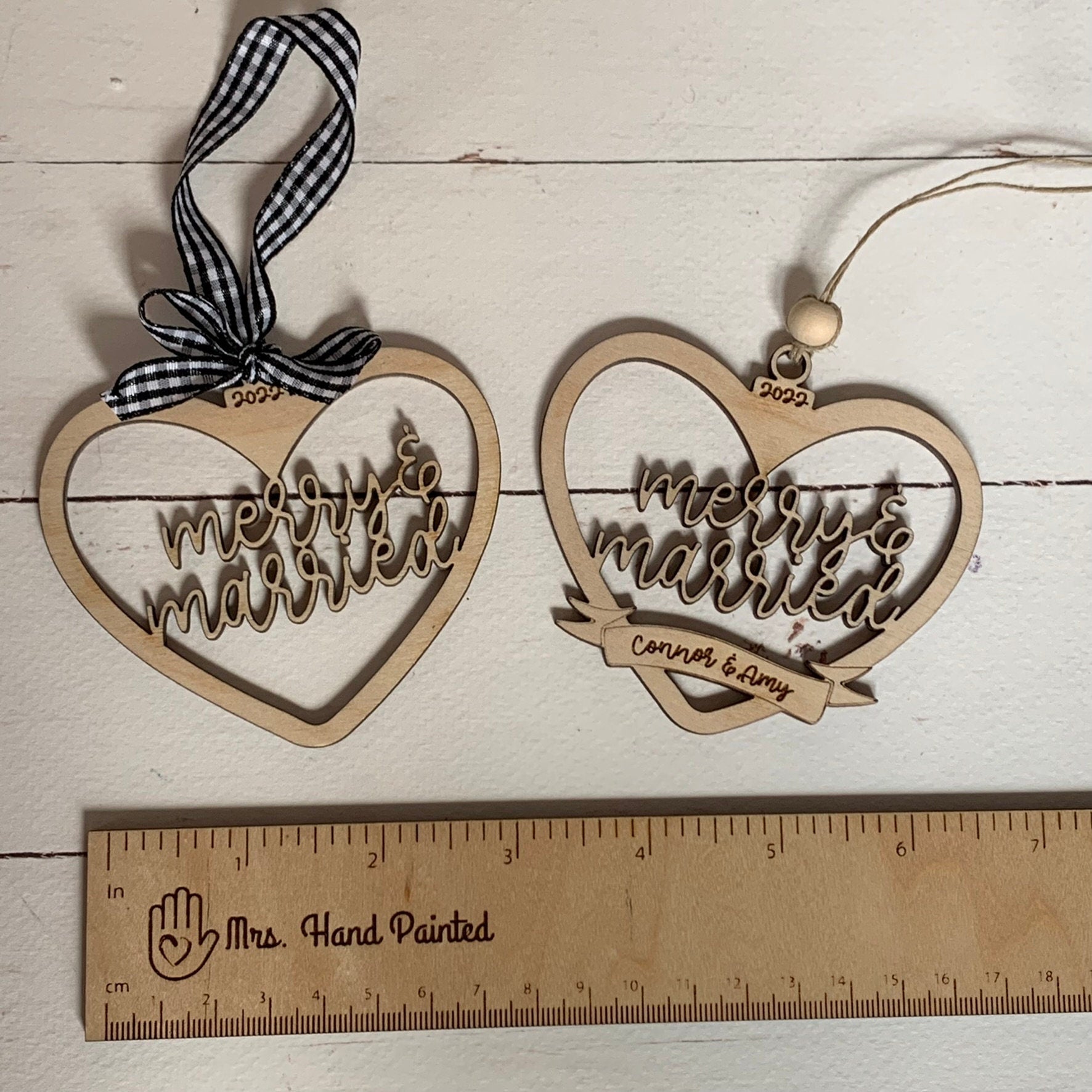 Laser Cut Wood Merry & Married Christmas Ornament