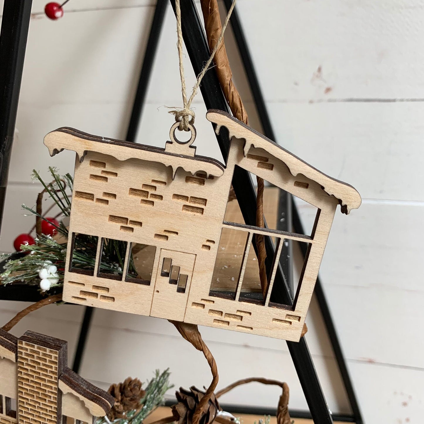Retro Putz House Ornaments - Laser Cut and Engraved Wood