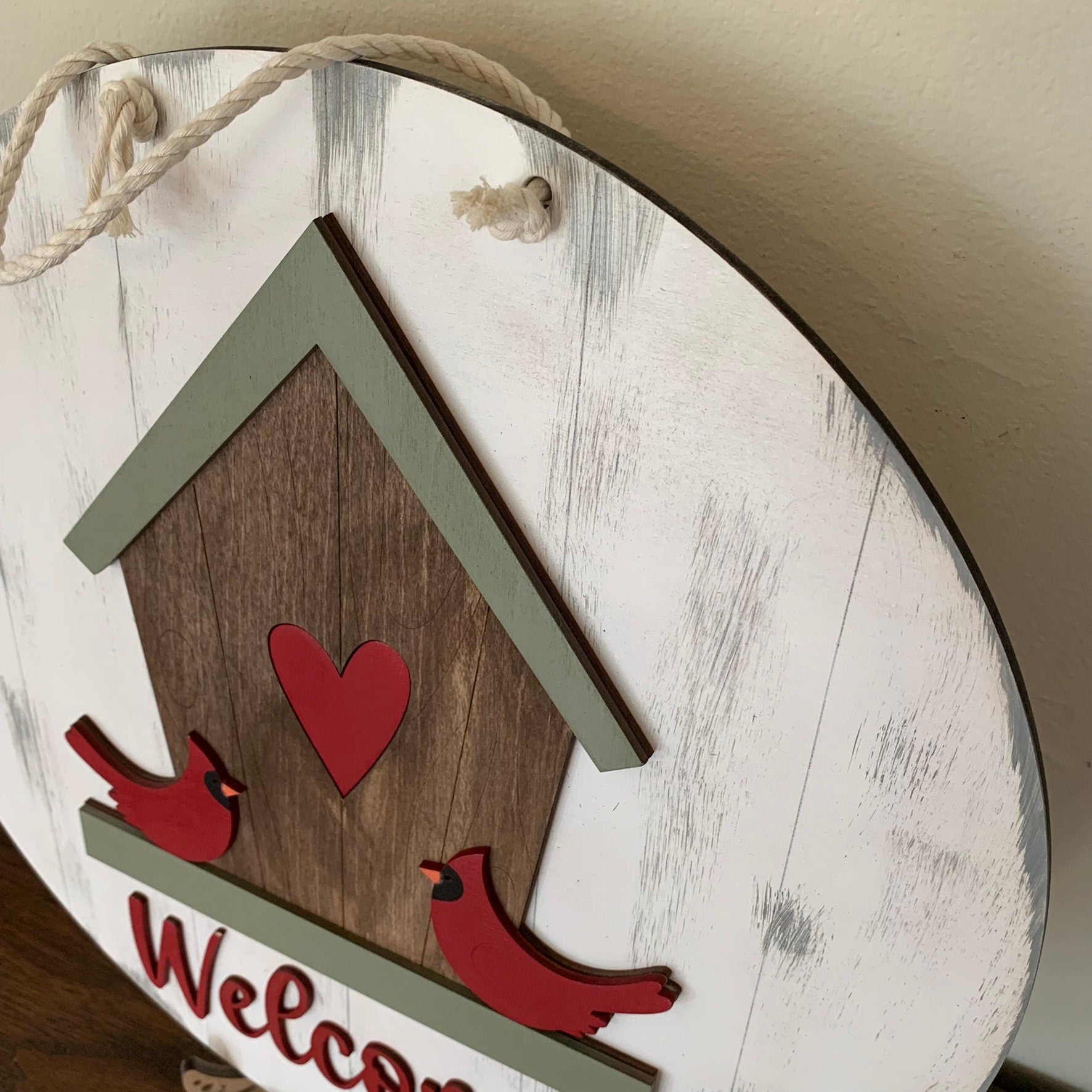 Laser Cut Wood Cardinal Birdhouse Door Hanger Sign