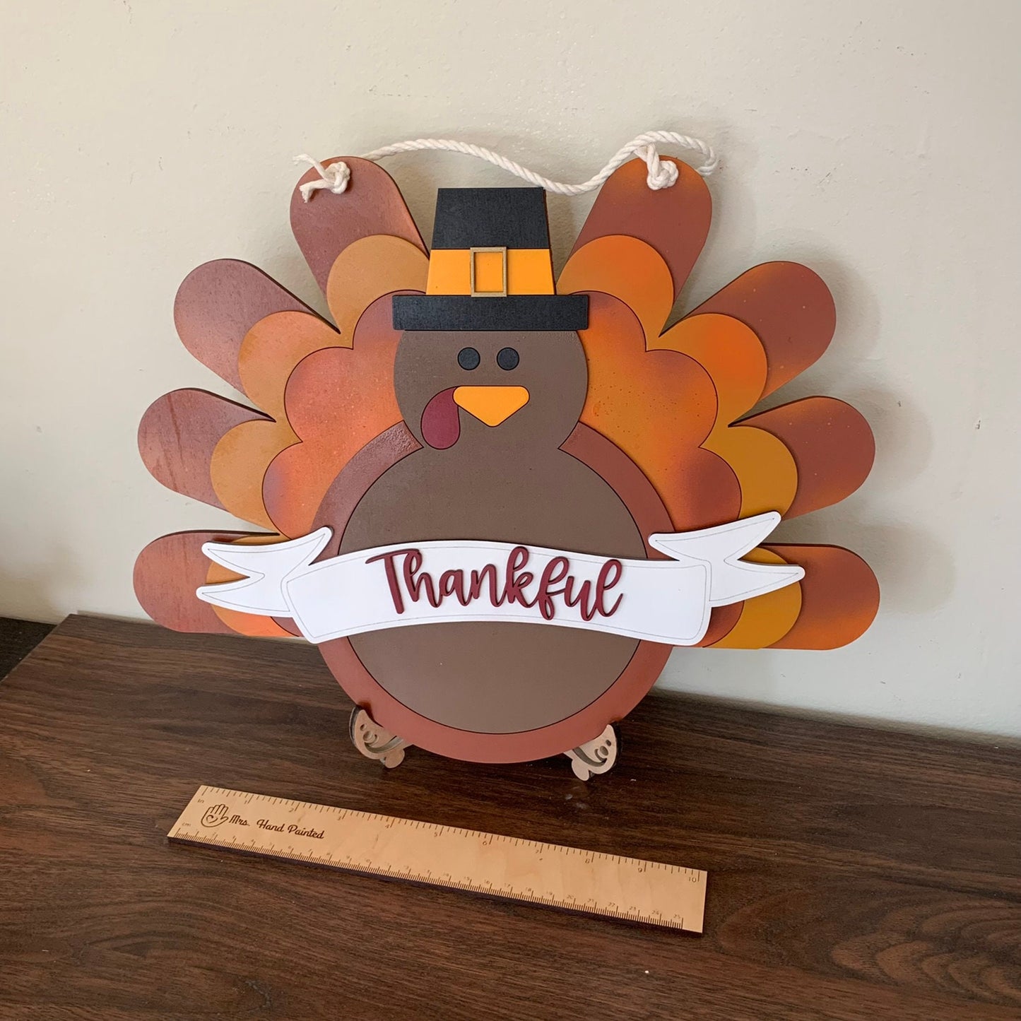 Laser Cut Wood Thankful Turkey - Fall Door Hanger Sign