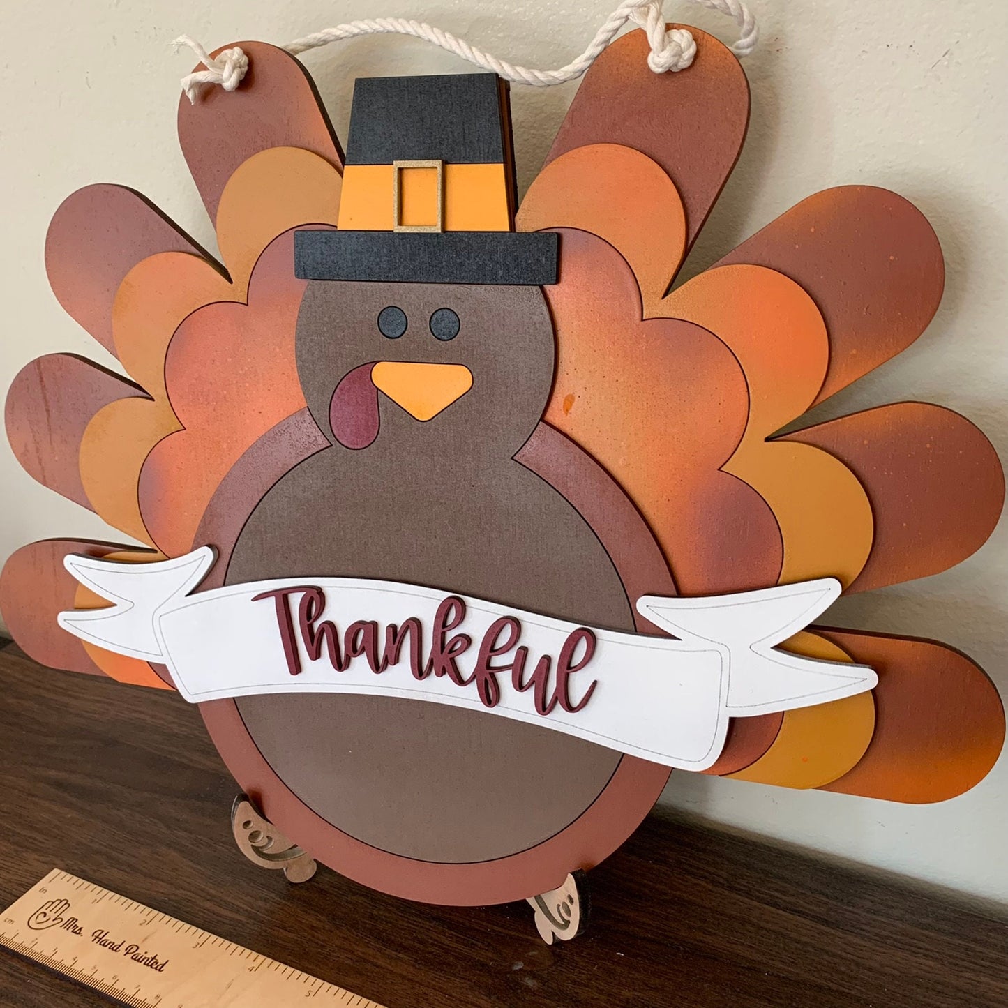 Laser Cut Wood Thankful Turkey - Fall Door Hanger Sign