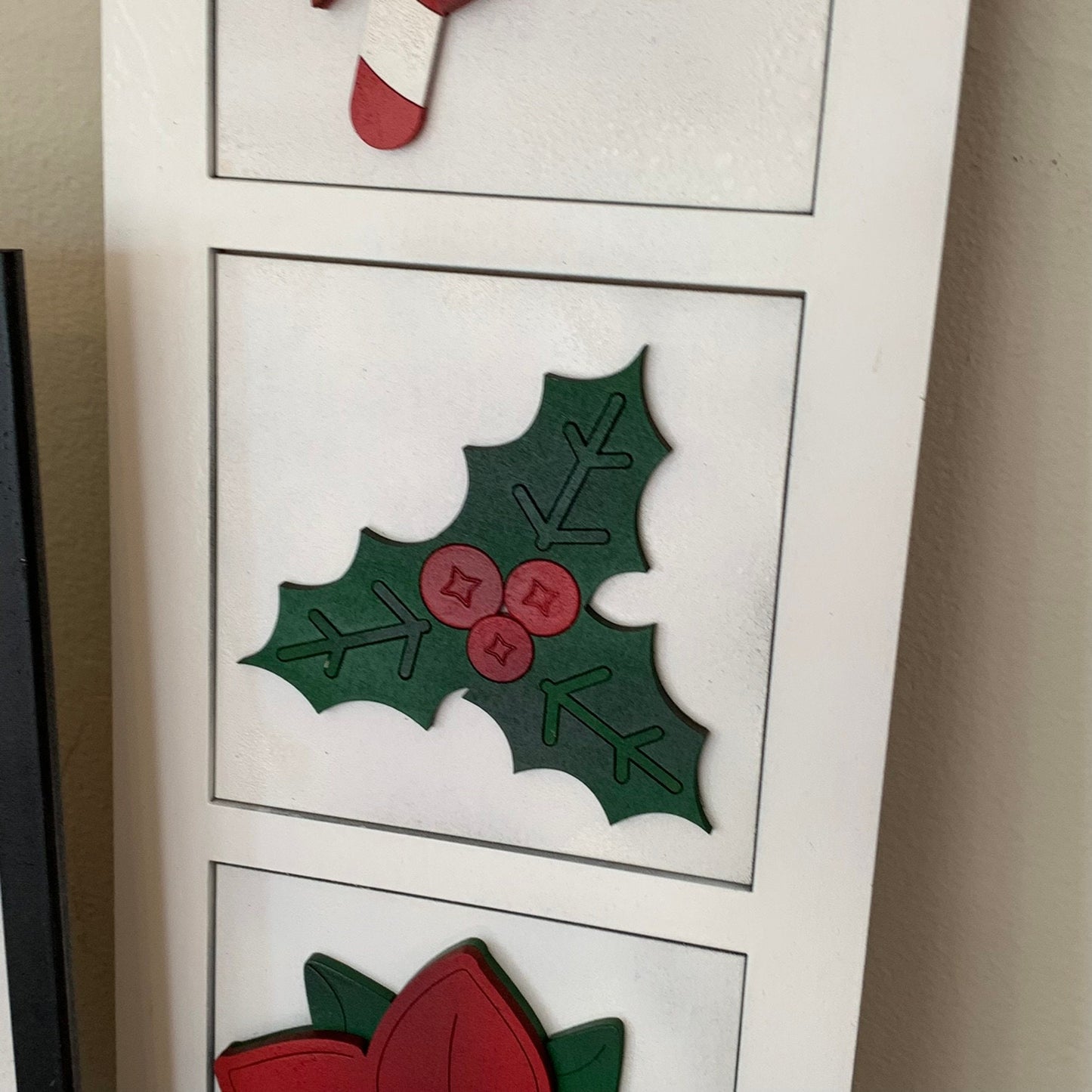 Christmas Holly, Candy Cane, Poinsettia and Snow Globe Interchangeable Signs - Laser Cut Wood Painted