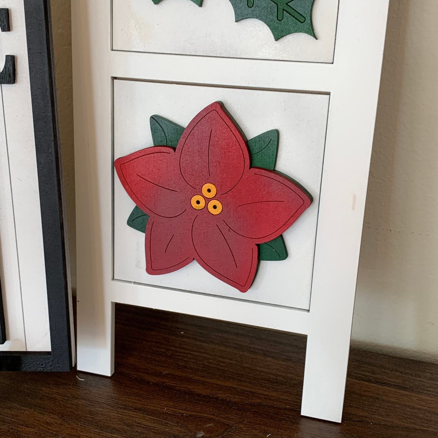 Christmas Holly, Candy Cane, Poinsettia and Snow Globe Interchangeable Signs - Laser Cut Wood Painted