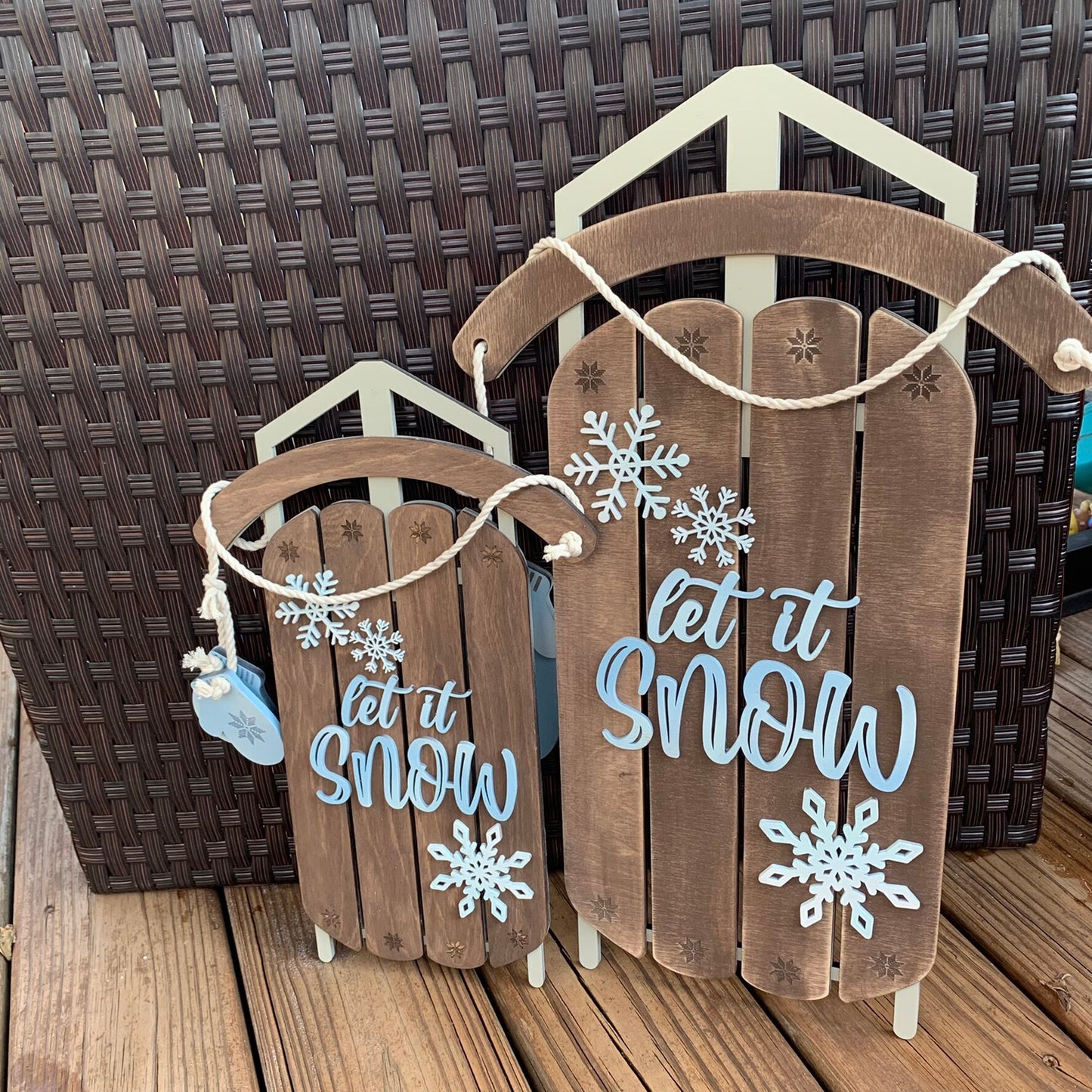 Laser Cut Wood Let it Snow Sled Sign