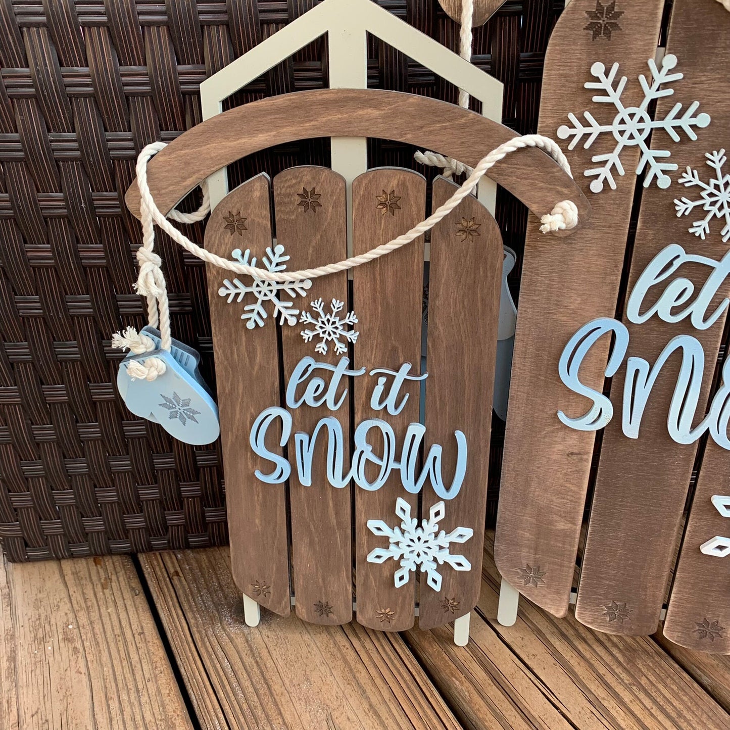 Laser Cut Wood Let it Snow Sled Sign