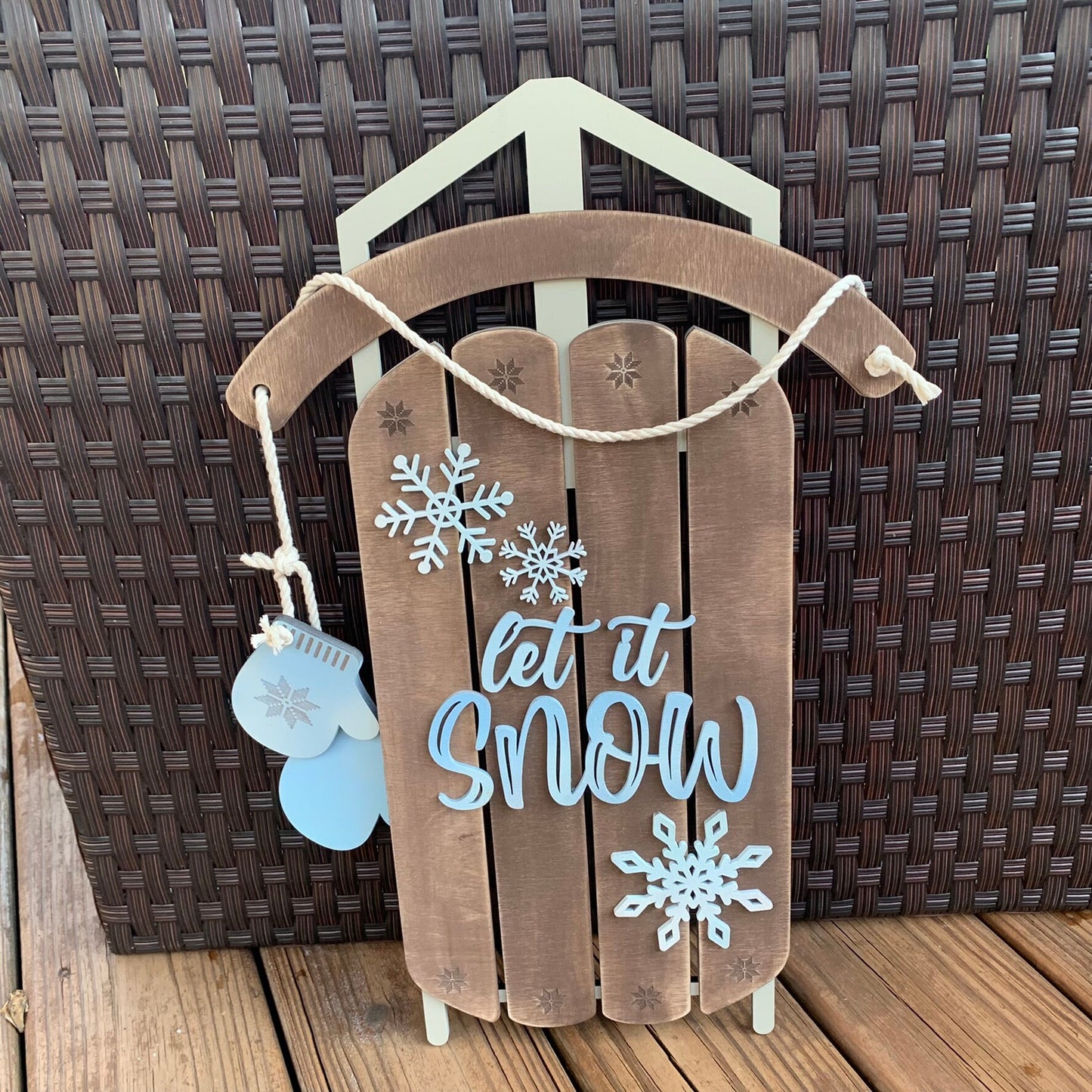 Laser Cut Wood Let it Snow Sled Sign