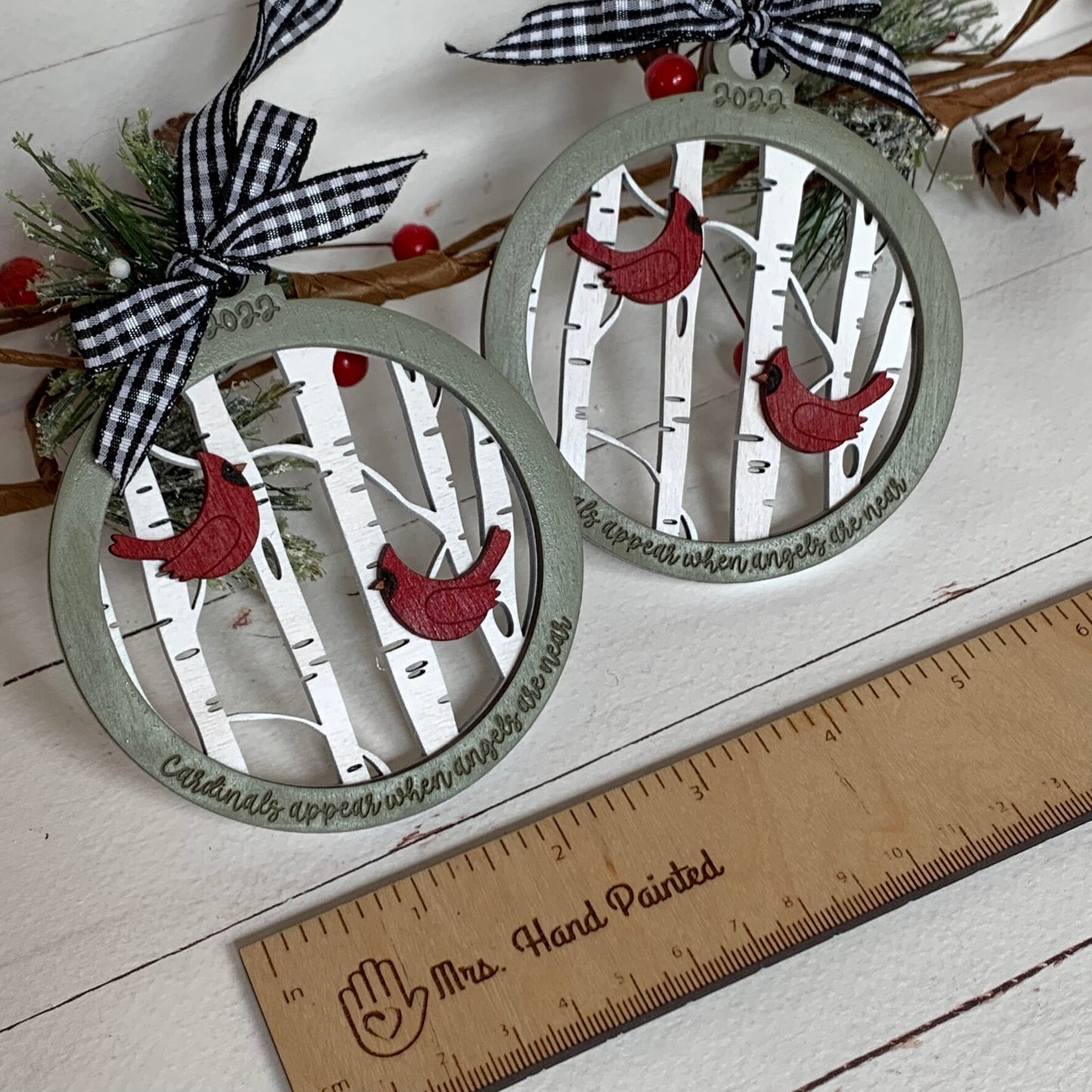 Digital Cut File - Laser Cut Ornament - Cardinal Birch Trees