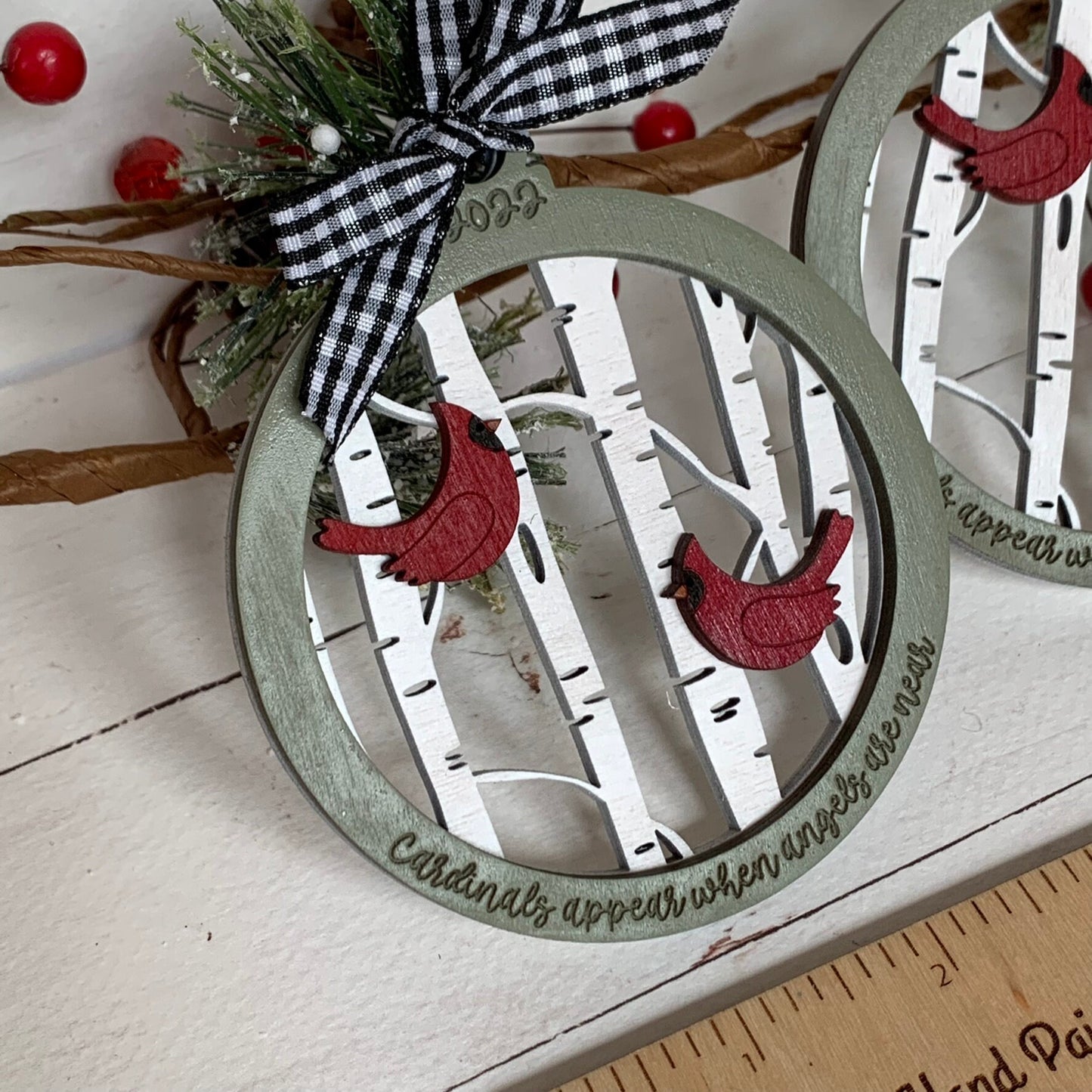 Digital Cut File - Laser Cut Ornament - Cardinal Birch Trees