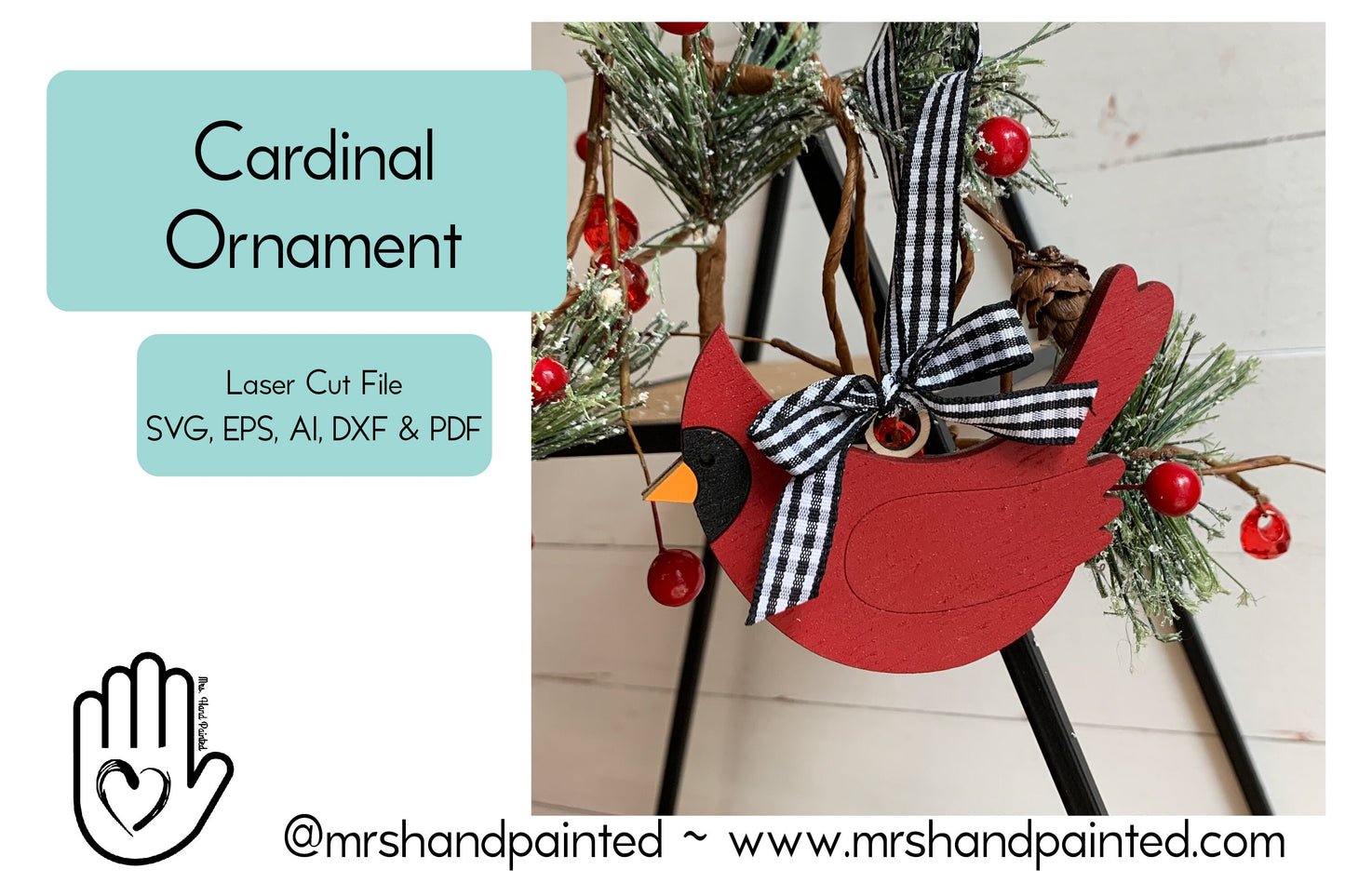 Digital Cut File - Laser Cut Ornament - Cardinal