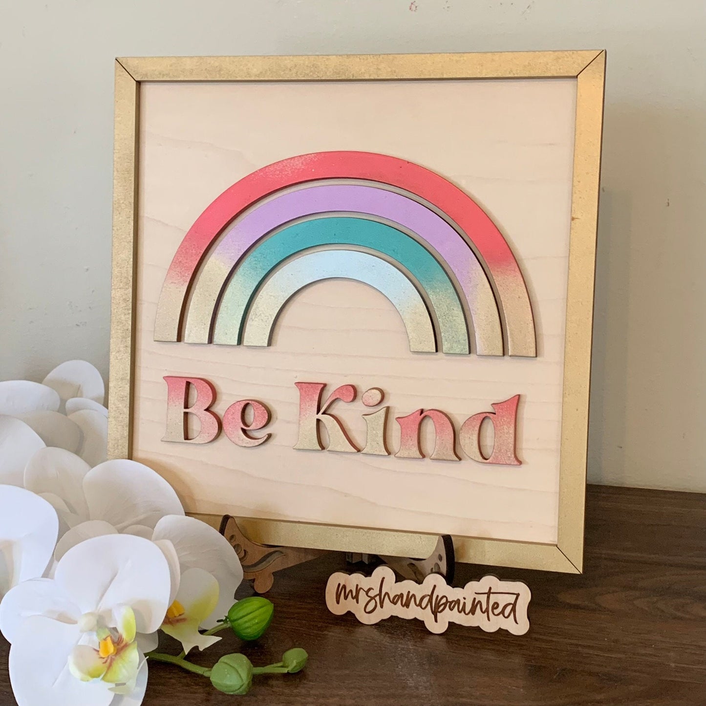 Boho Rainbow "Be Kind" Nursery Sign - Laser Cut Wood Painted