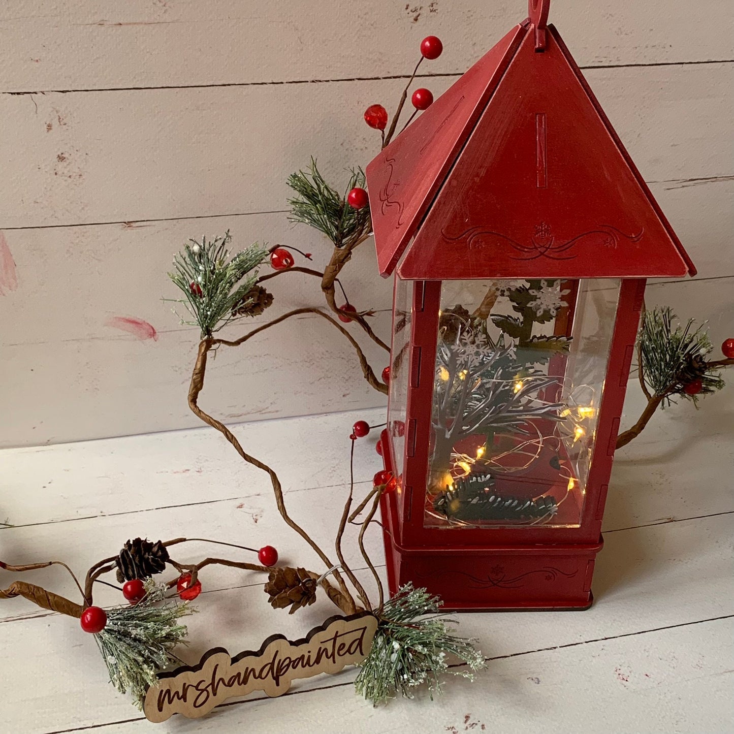 3D Laser Cut Wood Lighted Holiday Cardinal Lantern