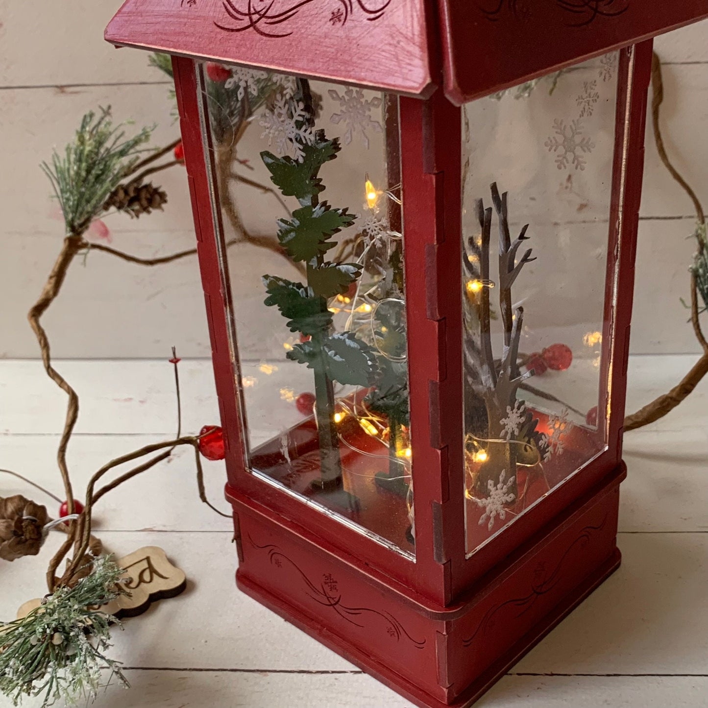 3D Laser Cut Wood Lighted Holiday Cardinal Lantern