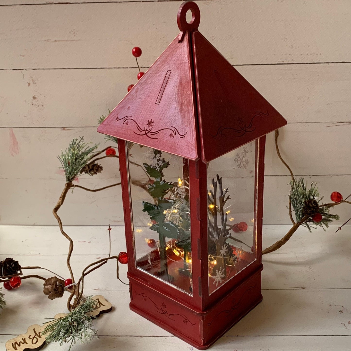 3D Laser Cut Wood Lighted Holiday Cardinal Lantern