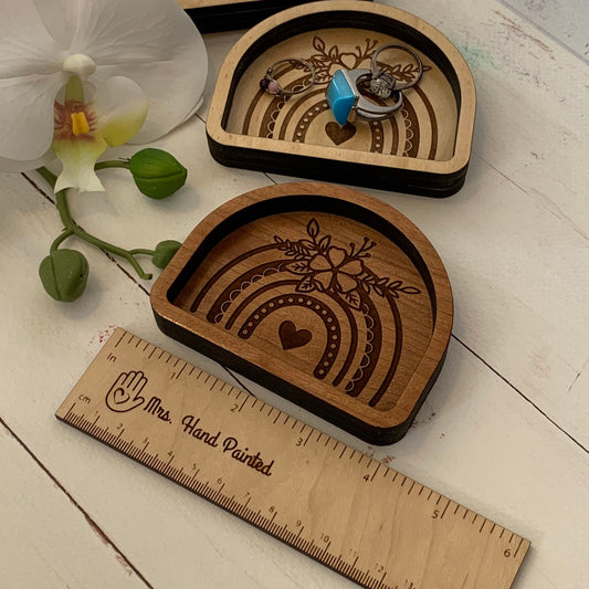 Laser Engraved Wood Boho Rainbow Trinket Tray - Valet Tray / Ring Dish