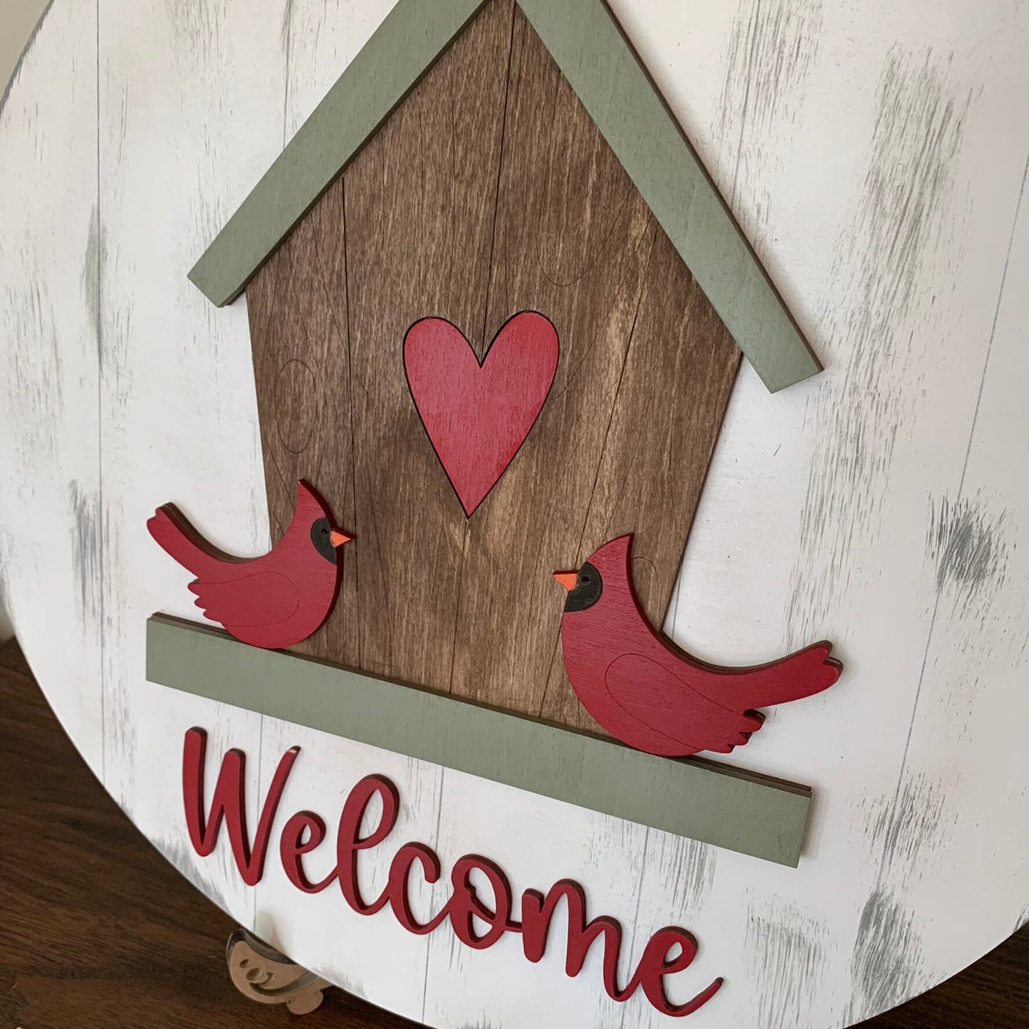 Laser Cut Wood Cardinal Birdhouse Door Hanger Sign