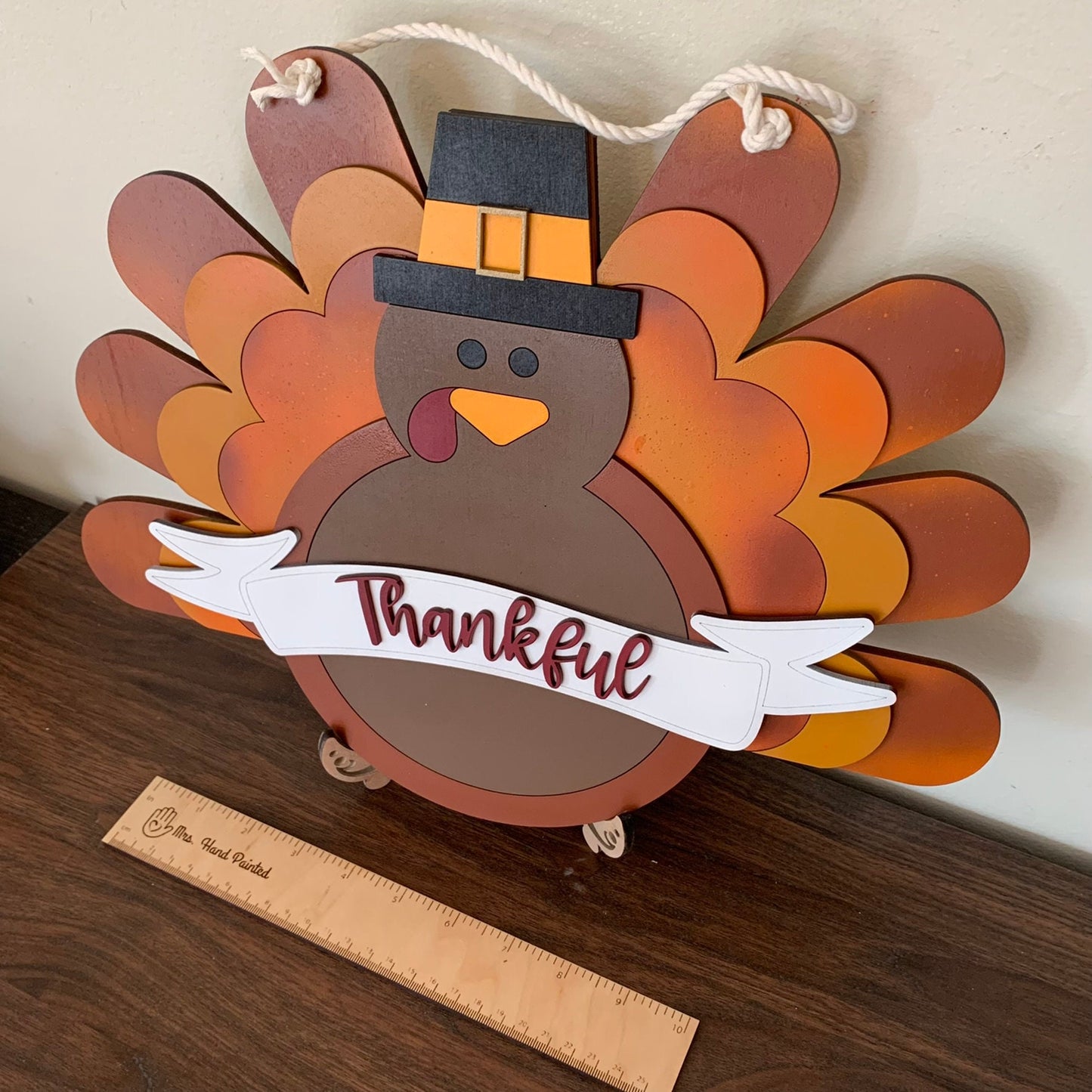 Laser Cut Wood Thankful Turkey - Fall Door Hanger Sign