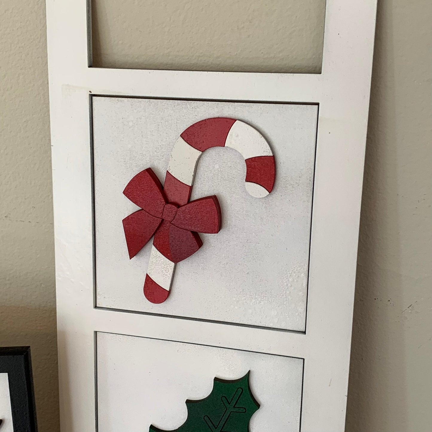 Christmas Holly, Candy Cane, Poinsettia and Snow Globe Interchangeable Signs - Laser Cut Wood Painted