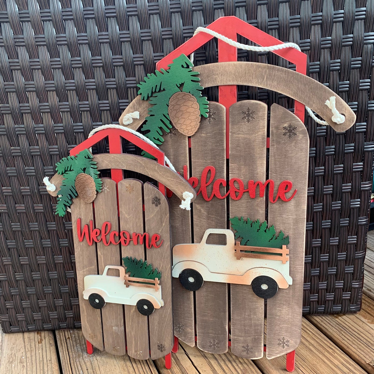 Wood Vintage Truck with Christmas Tree Sled Sign