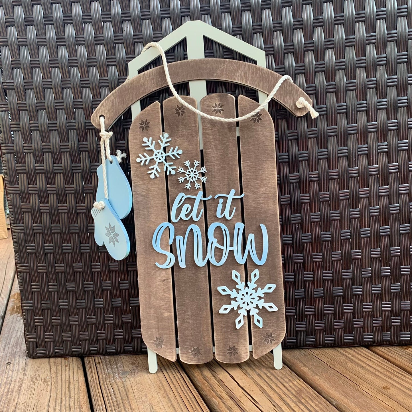 Laser Cut Wood Let it Snow Sled Sign