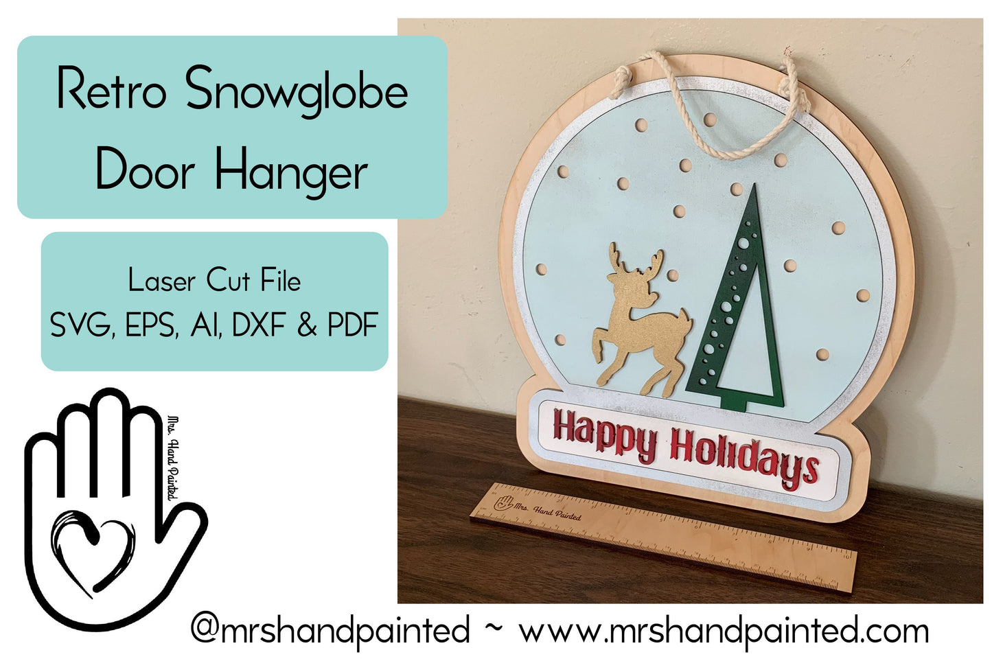 Digital Laser Cut File - Retro Snow Globe with Reindeer Door Hanger