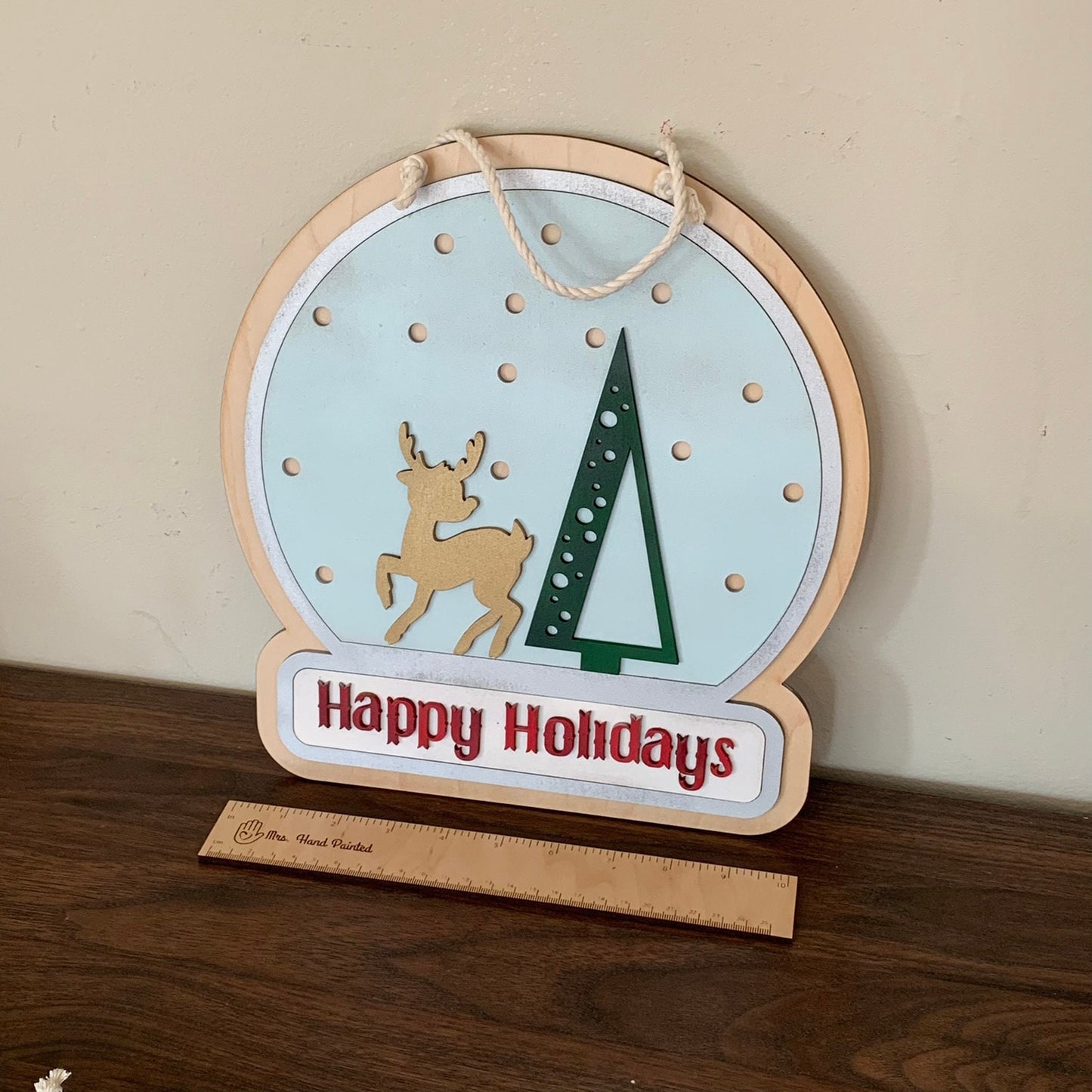 Digital Laser Cut File - Retro Snow Globe with Reindeer Door Hanger