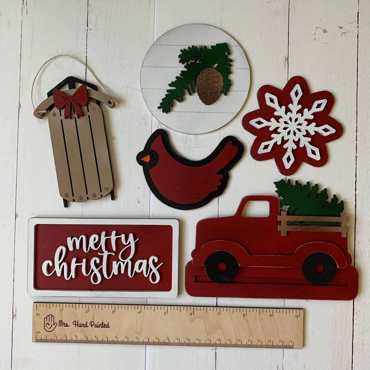 Farmhouse Christmas Tiered Tray Decor - Laser Cut Wood Painted