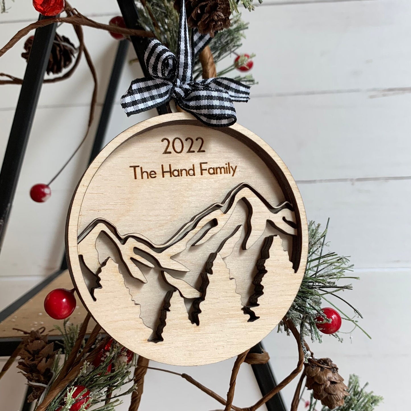 Mountain Forest - Layered Laser Cut Ornament with Personalization