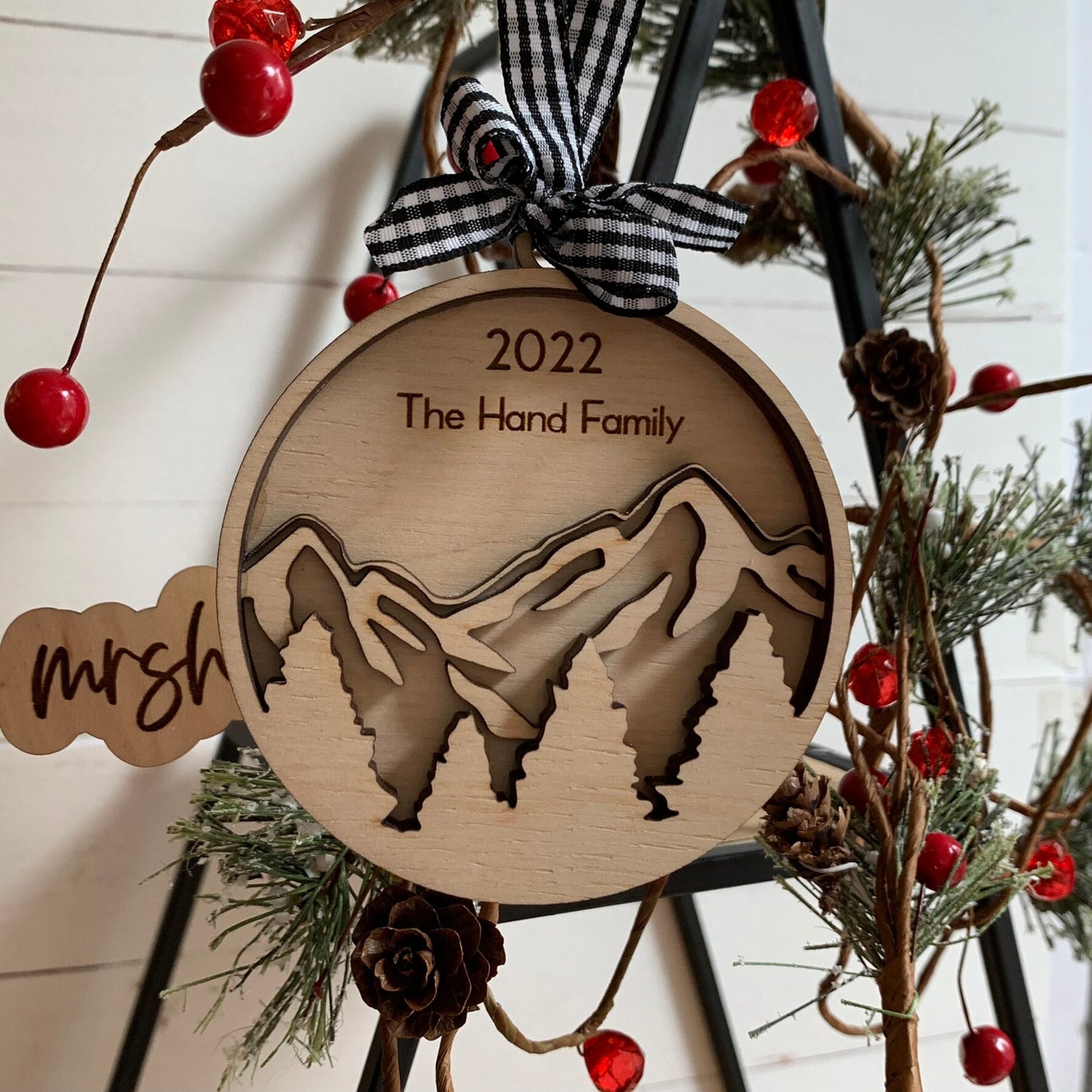 Mountain Forest - Layered Laser Cut Ornament with Personalization