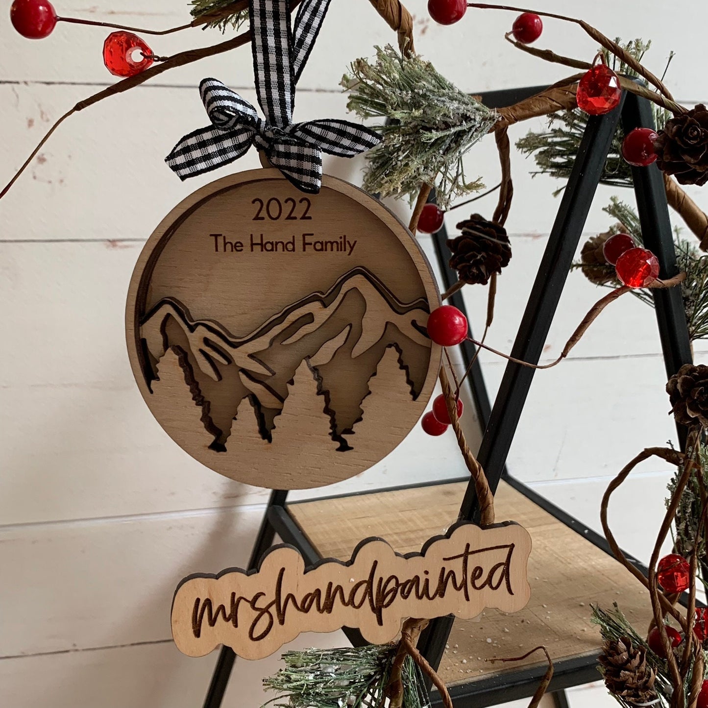 Mountain Forest - Layered Laser Cut Ornament with Personalization
