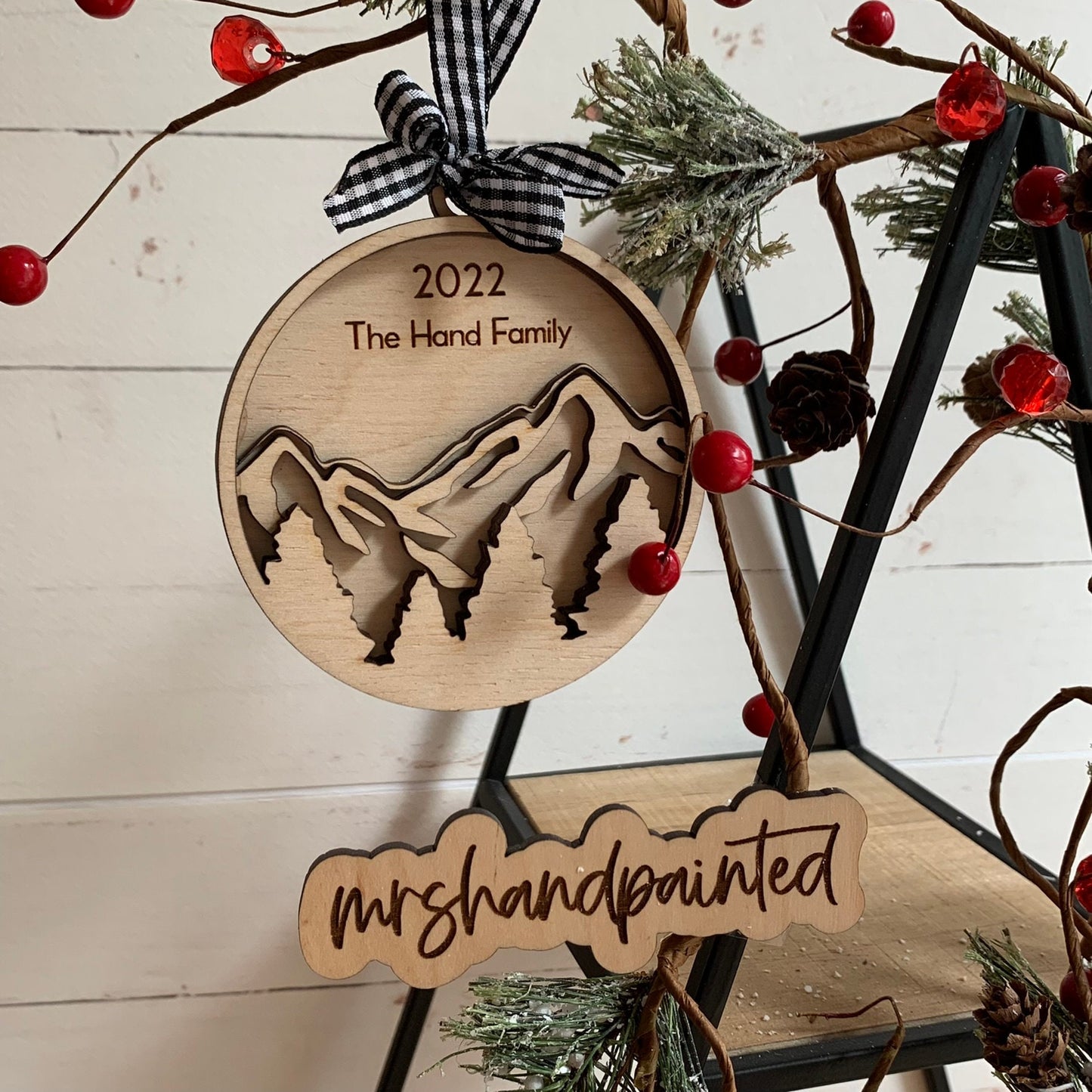 Mountain Forest - Layered Laser Cut Ornament with Personalization