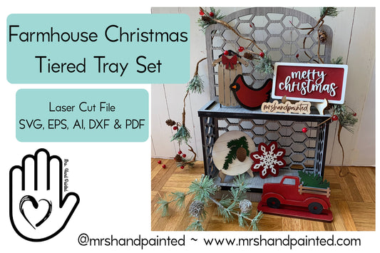 Laser Cut File - Farmhouse Christmas Tiered Tray Set - Digital Download