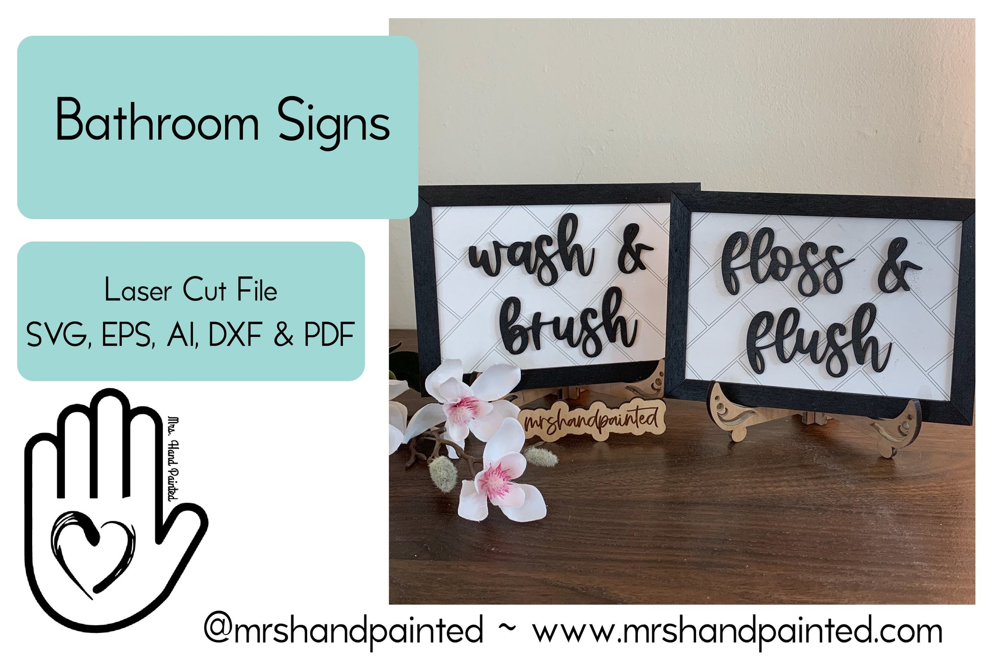Digital Laser Cut File - Bathroom Signs - Brush and Wash, Floss and Flush - Digital Download