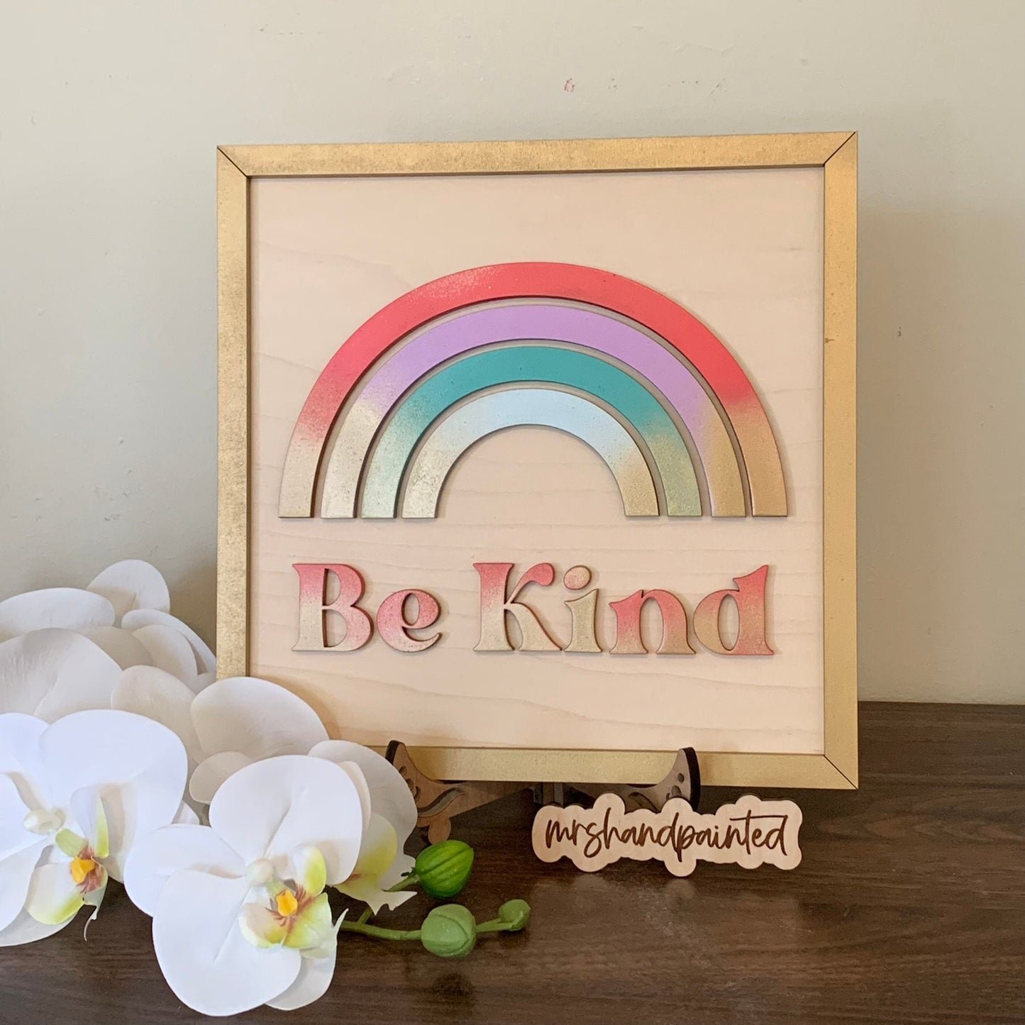 Boho Rainbow "Be Kind" Nursery Sign - Laser Cut Wood Painted