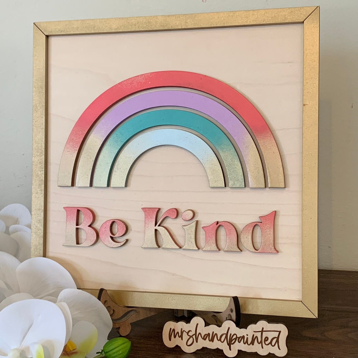 Boho Rainbow "Be Kind" Nursery Sign - Laser Cut Wood Painted