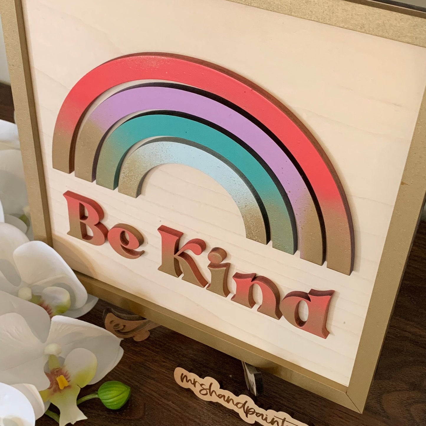 Boho Rainbow "Be Kind" Nursery Sign - Laser Cut Wood Painted