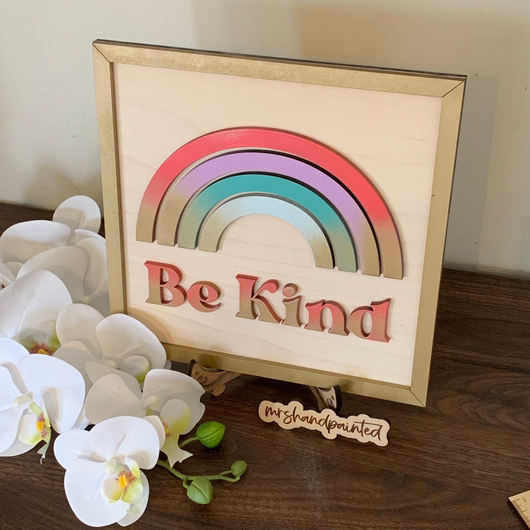 Boho Rainbow "Be Kind" Nursery Sign - Laser Cut Wood Painted