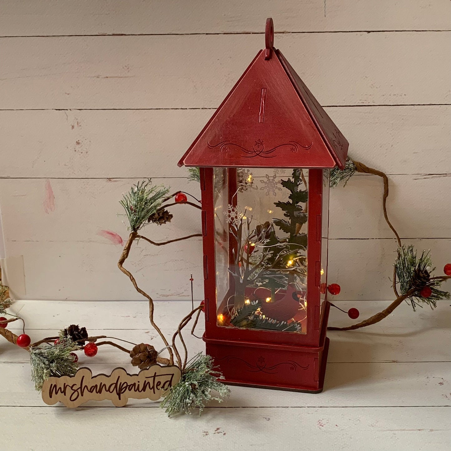 3D Laser Cut Wood Lighted Holiday Cardinal Lantern